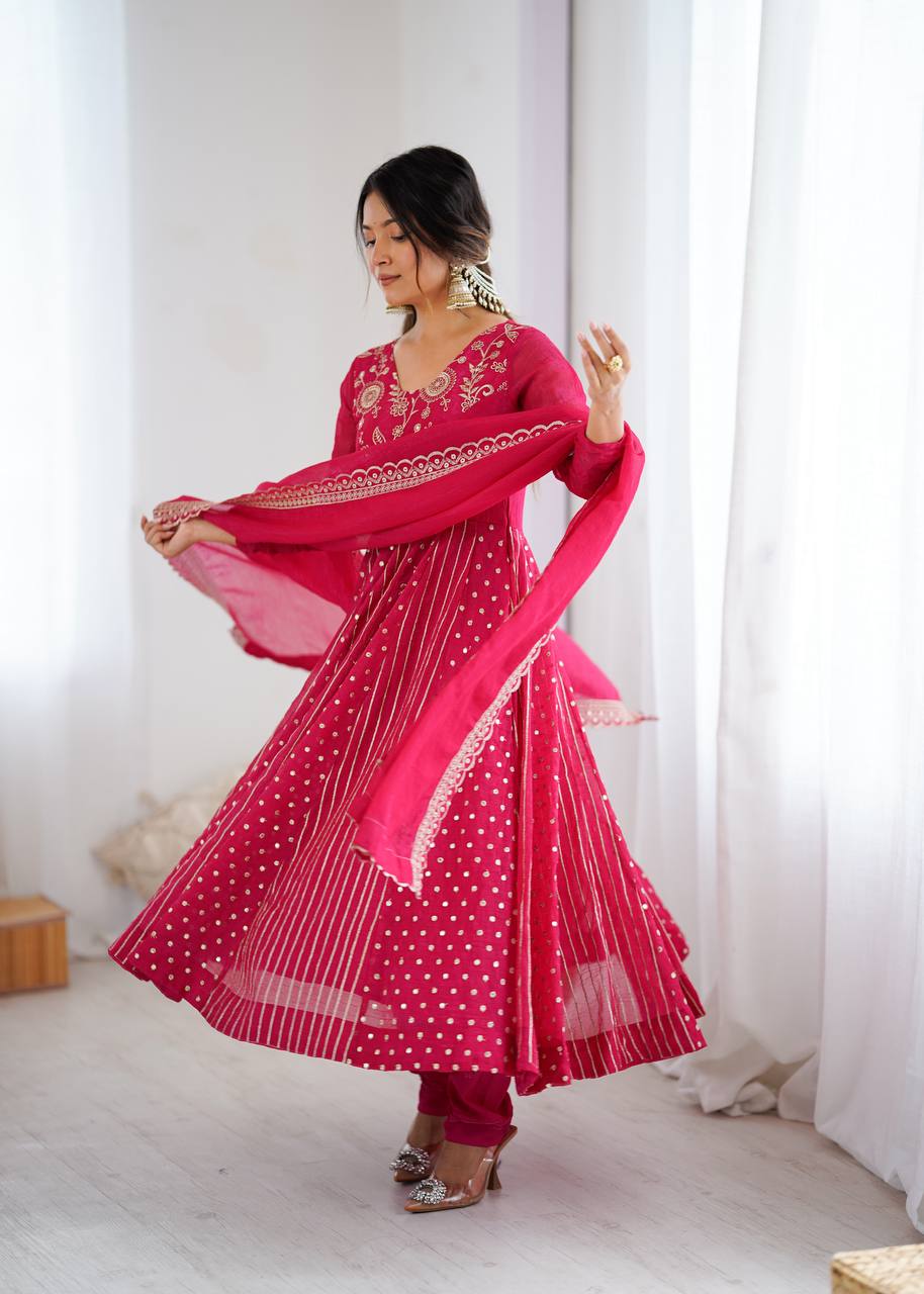 Anarkali Gown with Crunchy Silk and Embroidery