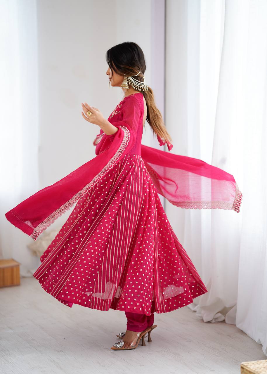 Anarkali Gown with Crunchy Silk and Embroidery