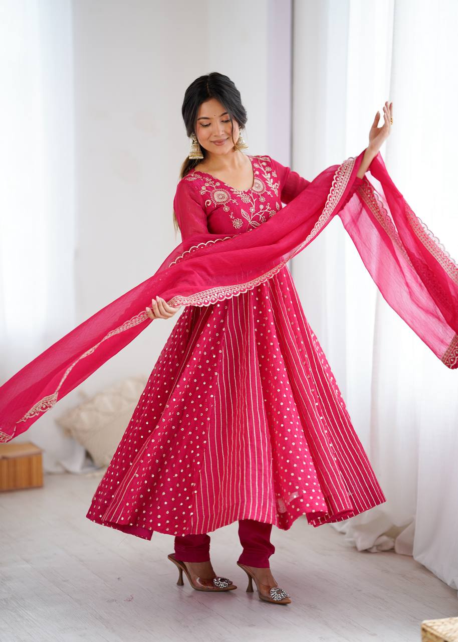 Anarkali Gown with Crunchy Silk and Embroidery
