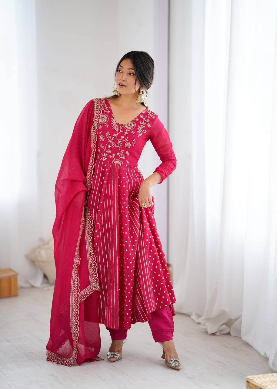 Anarkali Gown with Crunchy Silk and Embroidery
