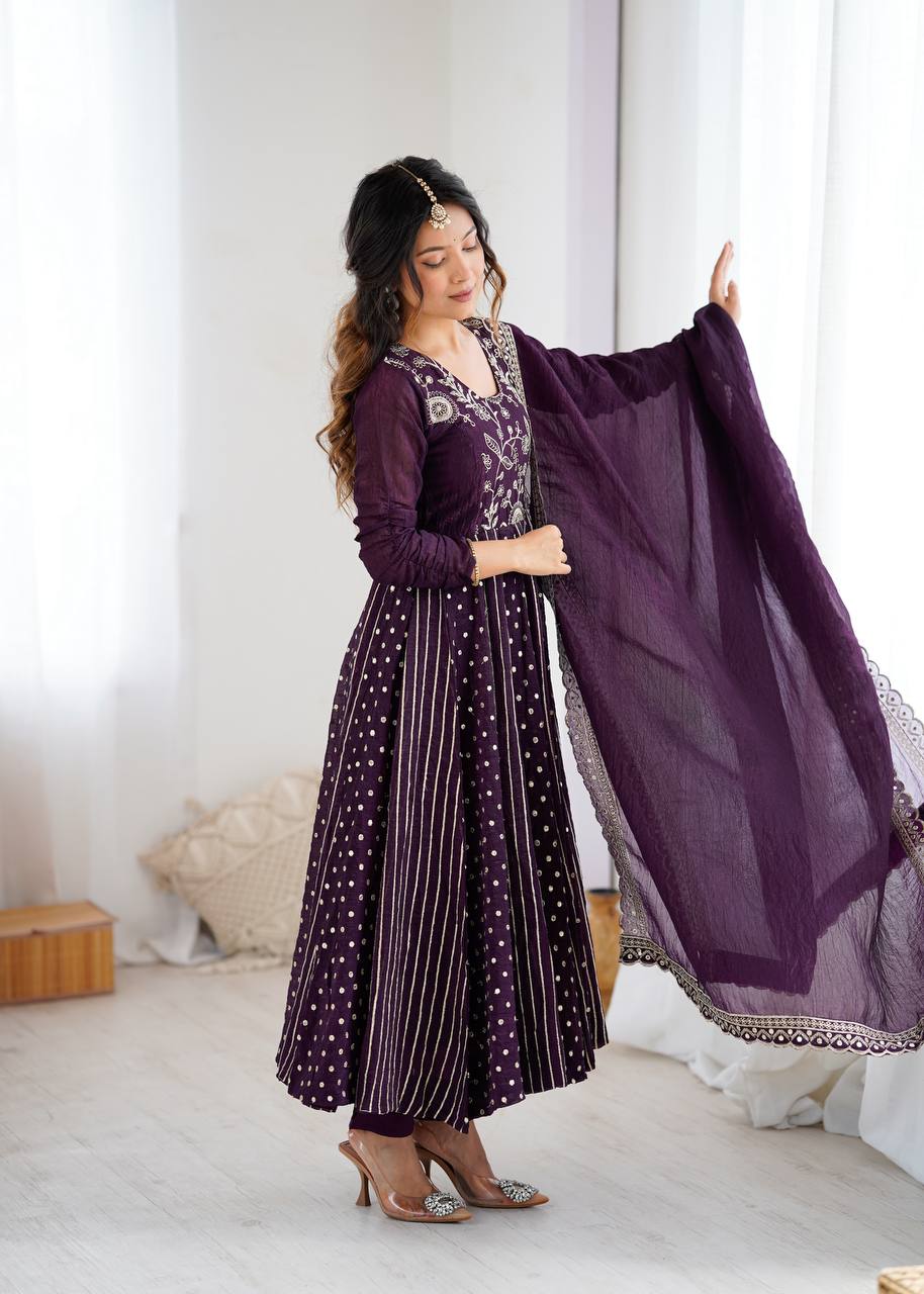 Anarkali Gown with Crunchy Silk and Embroidery