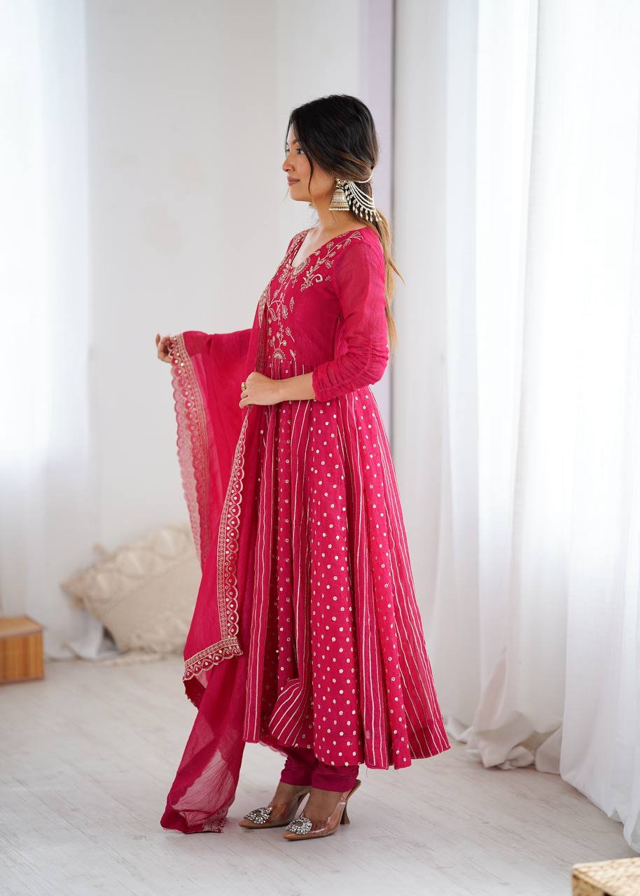 Anarkali Gown with Crunchy Silk and Embroidery