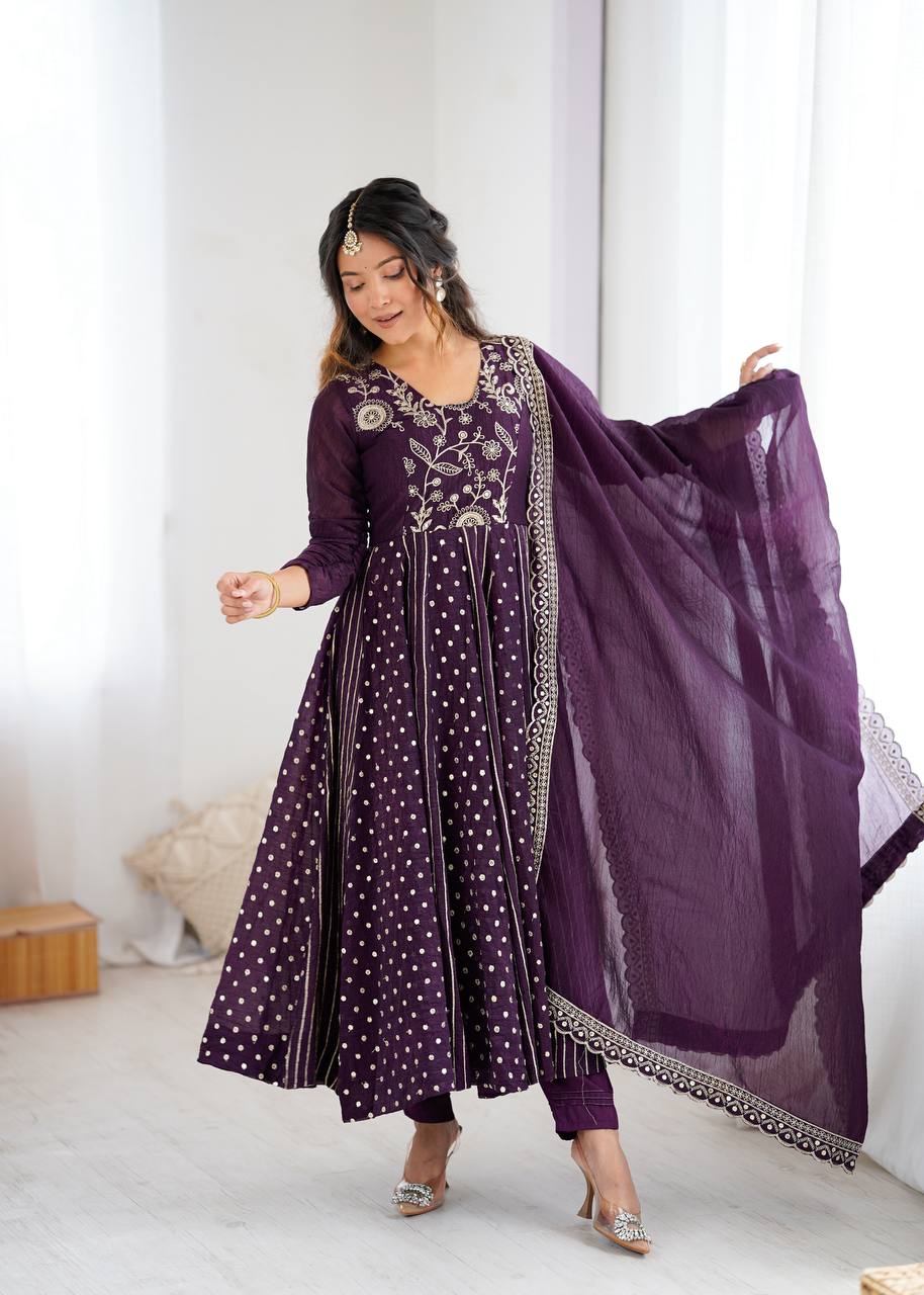 Anarkali Gown with Crunchy Silk and Embroidery