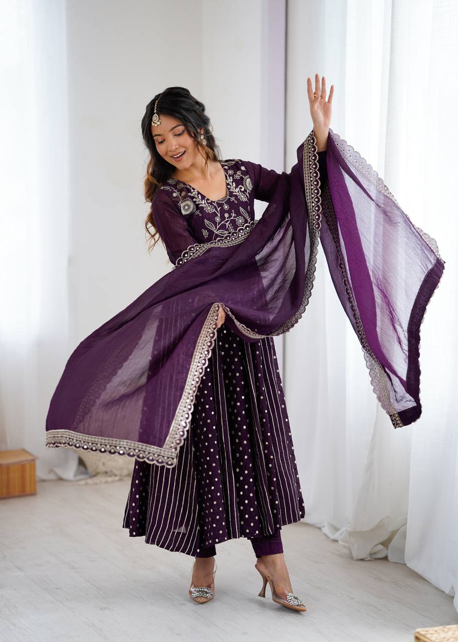 Anarkali Gown with Crunchy Silk and Embroidery
