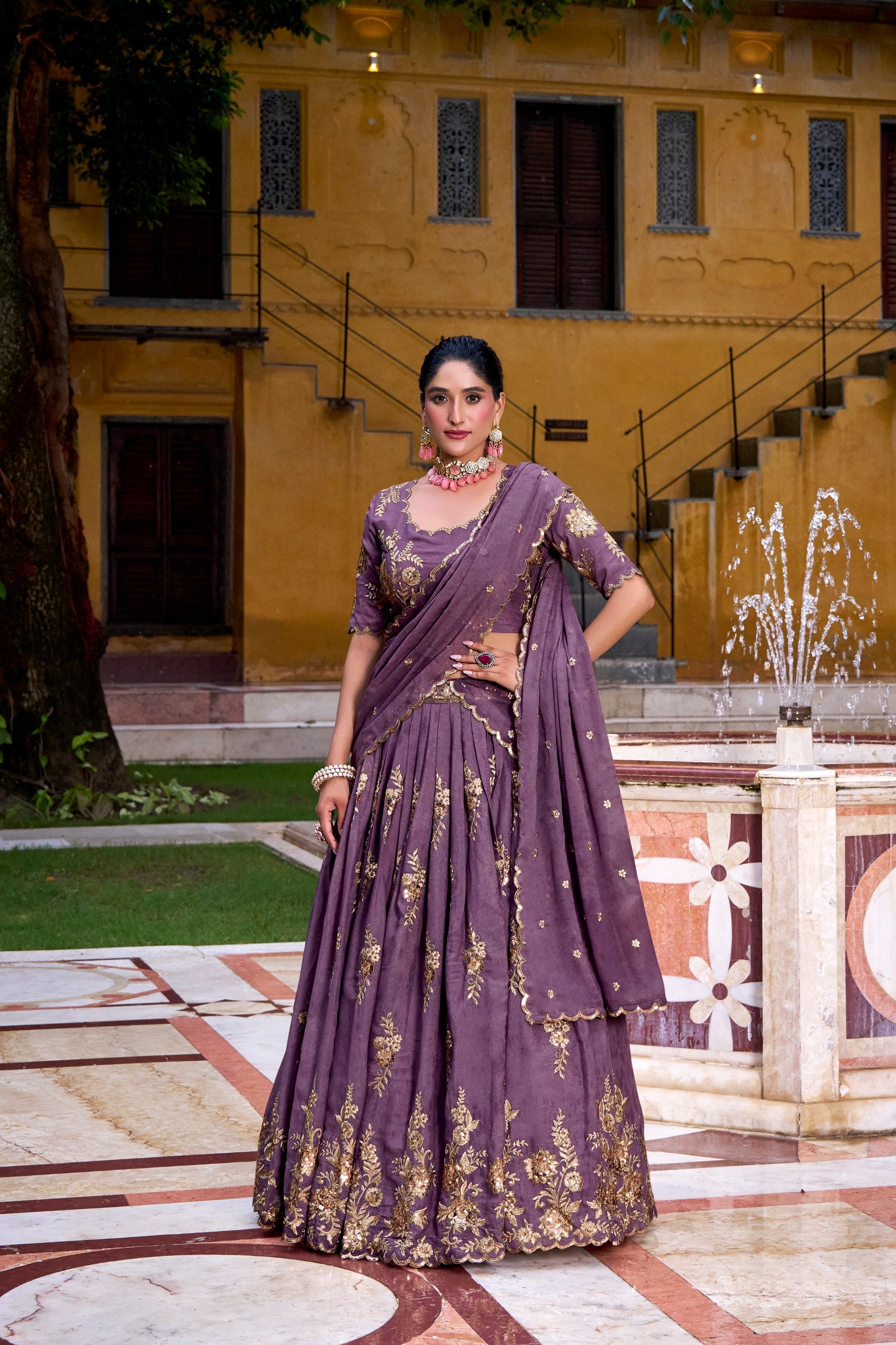 Purple Chocolate Crush Sequins and Thread Embroidered Lehenga Choli