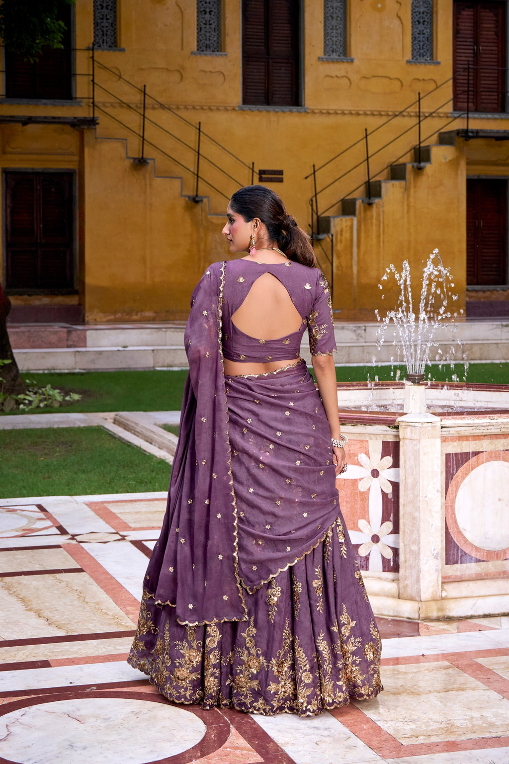 Purple Chocolate Crush Sequins and Thread Embroidered Lehenga Choli