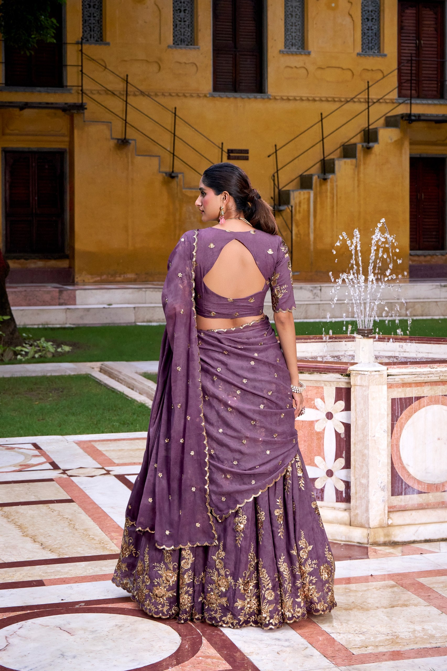 Purple Chocolate Crush Sequins and Thread Embroidered Lehenga Choli