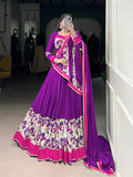 Purple Floral Rayon Lehenga Choli with Mirror Work