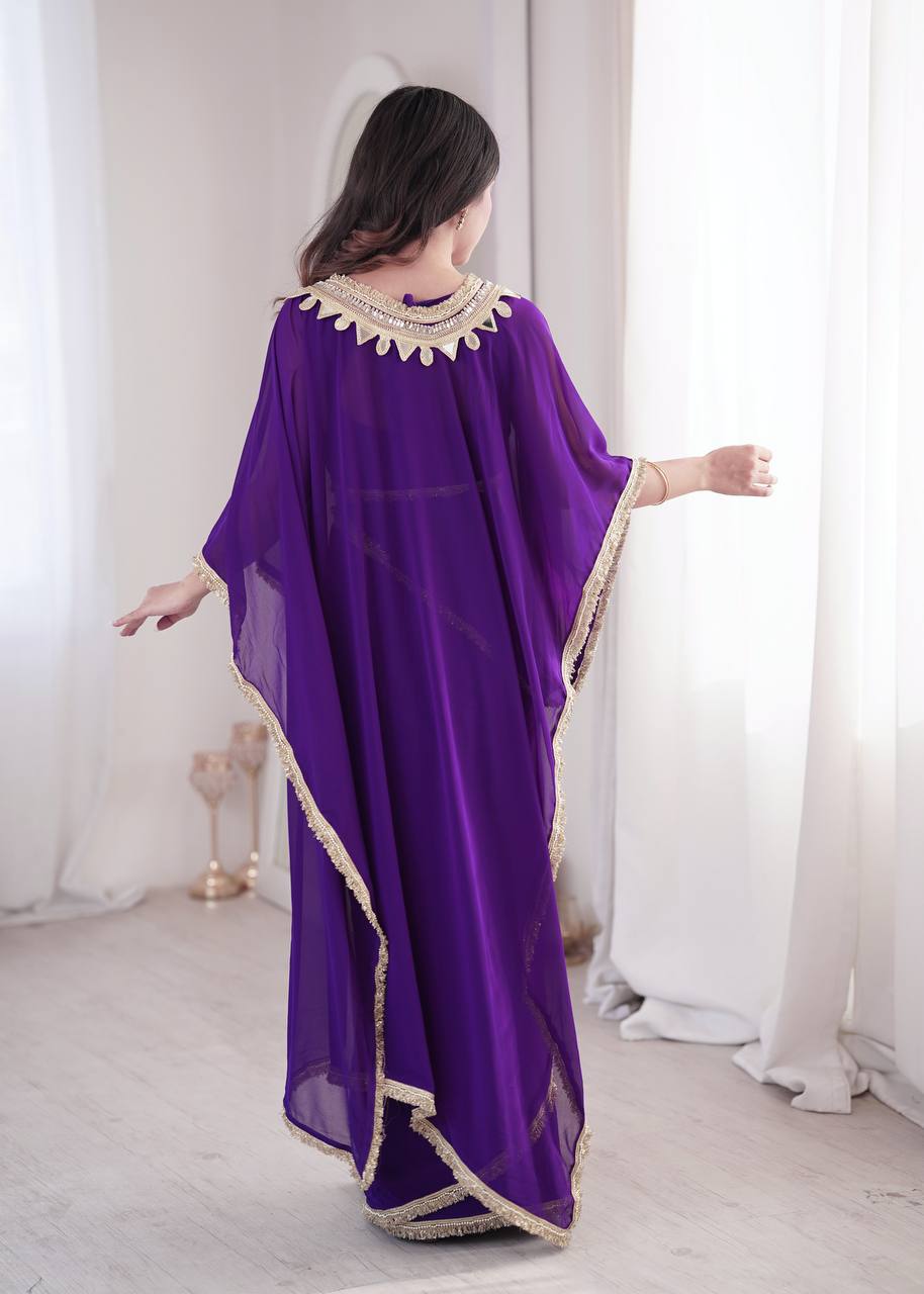 Purple Georgette Ready-to-Wear Saree with Stitched Blouse