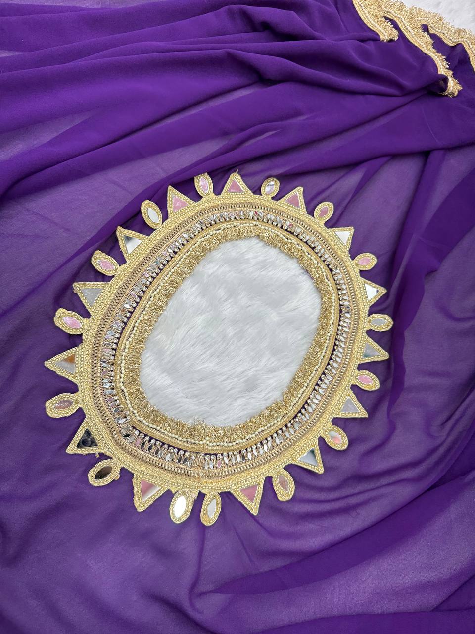 Purple Georgette Ready-to-Wear Saree with Stitched Blouse