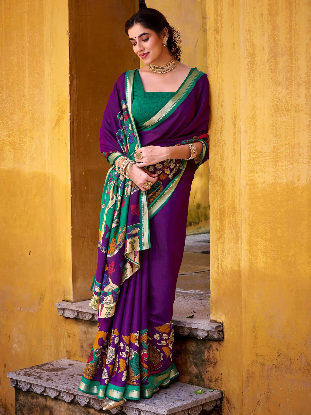Purple Enchanting Chanderi Weaving Saree With Blouse