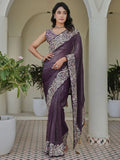 Purple Classic Sequins Organza Festive Wear Saree With Blouse