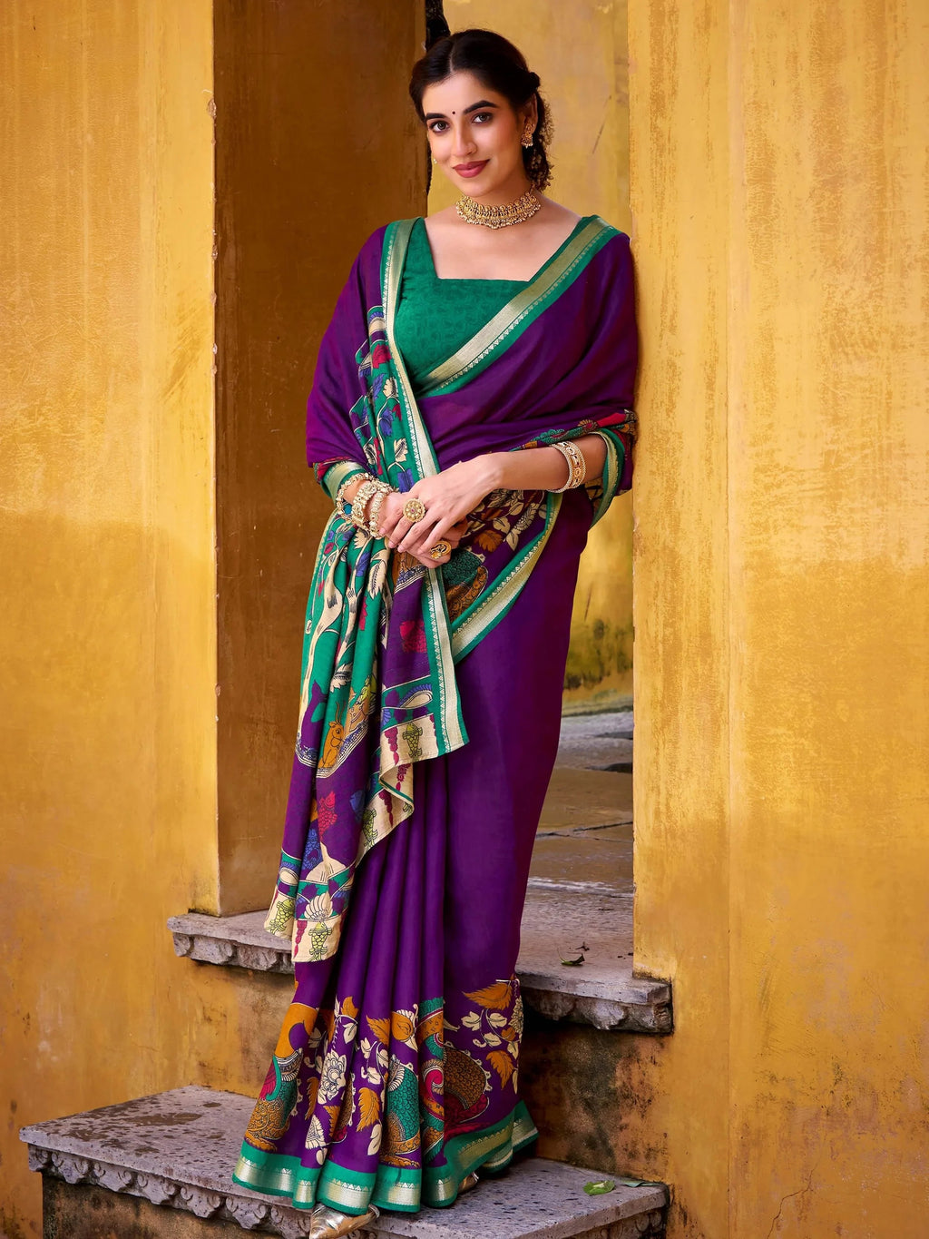 Purple Enchanting Chanderi Weaving Saree With Blouse