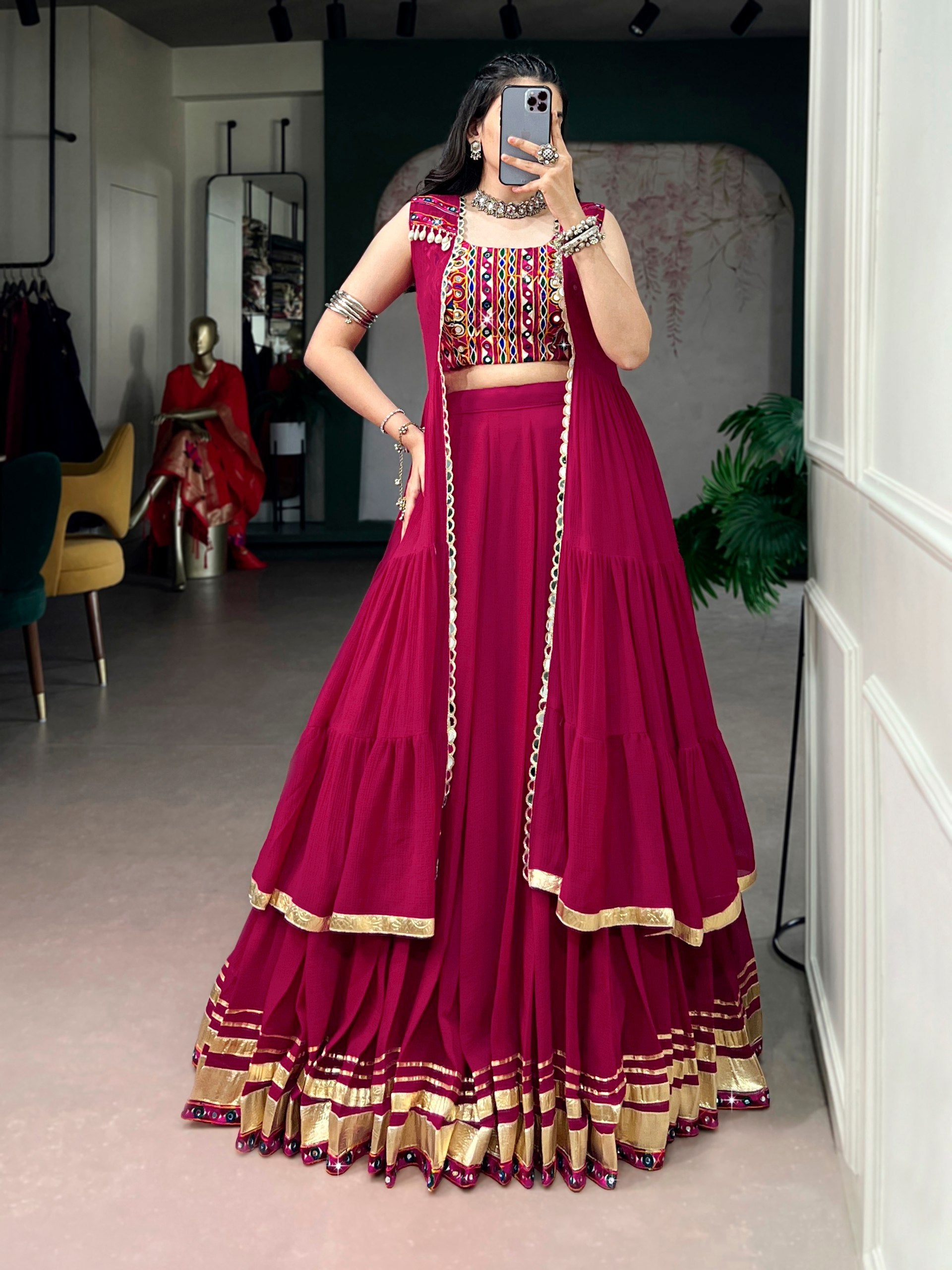 Raas Rani Gamthi Blouse Lehenga with Long Koti