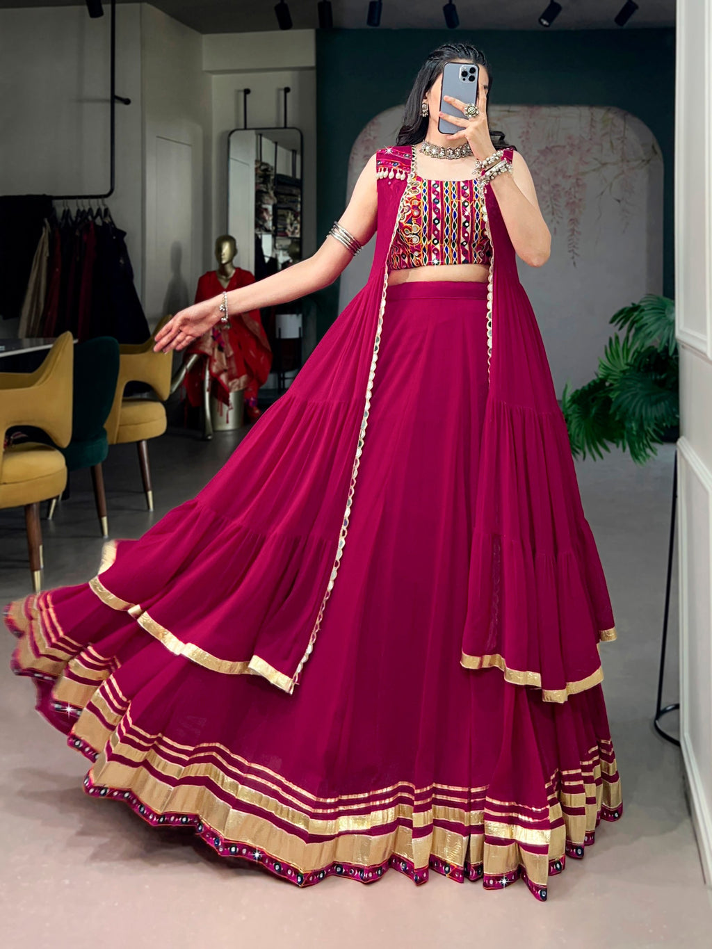 Raas Rani Gamthi Blouse Lehenga with Long Koti