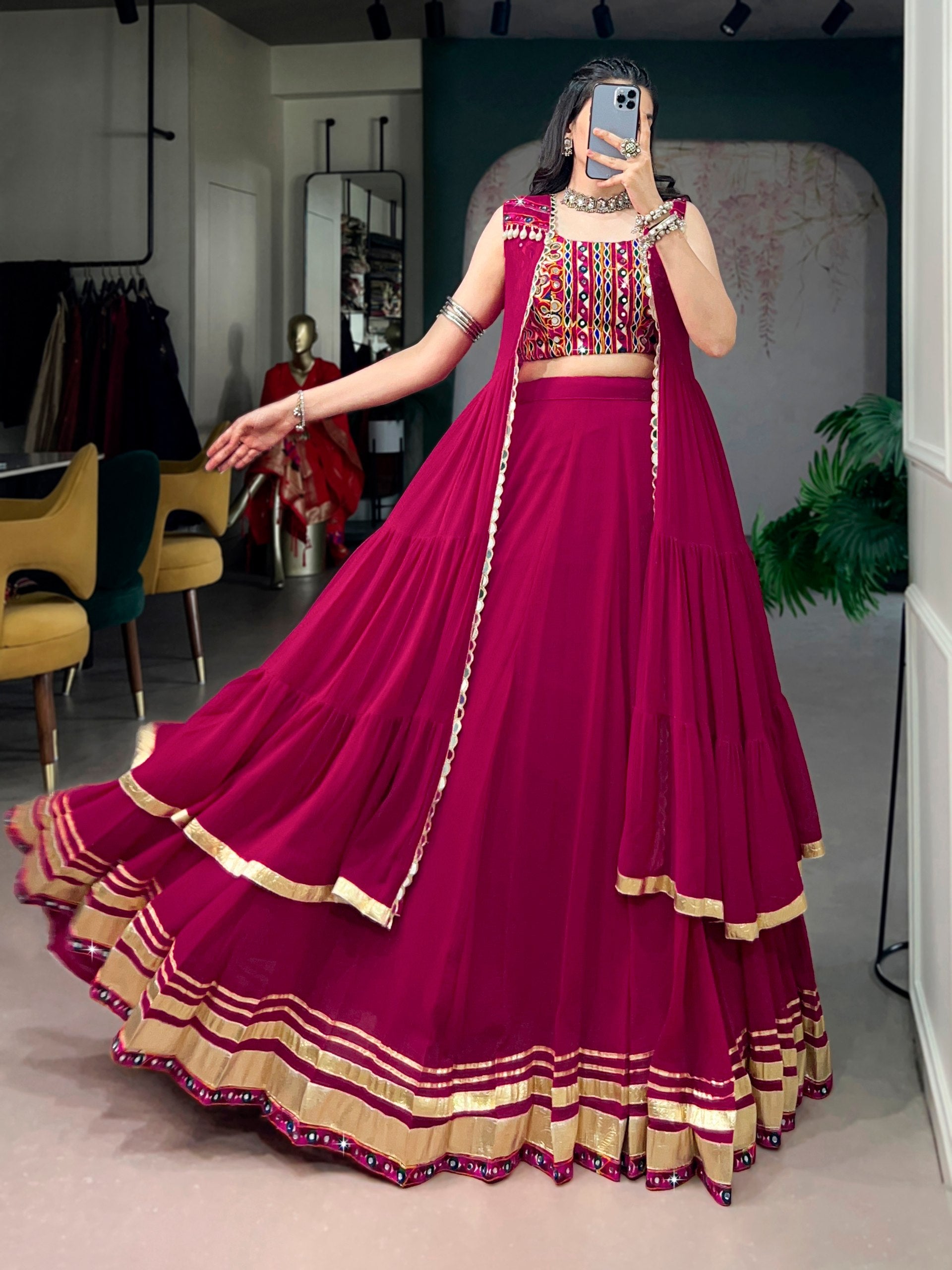 Raas Rani Gamthi Blouse Lehenga with Long Koti