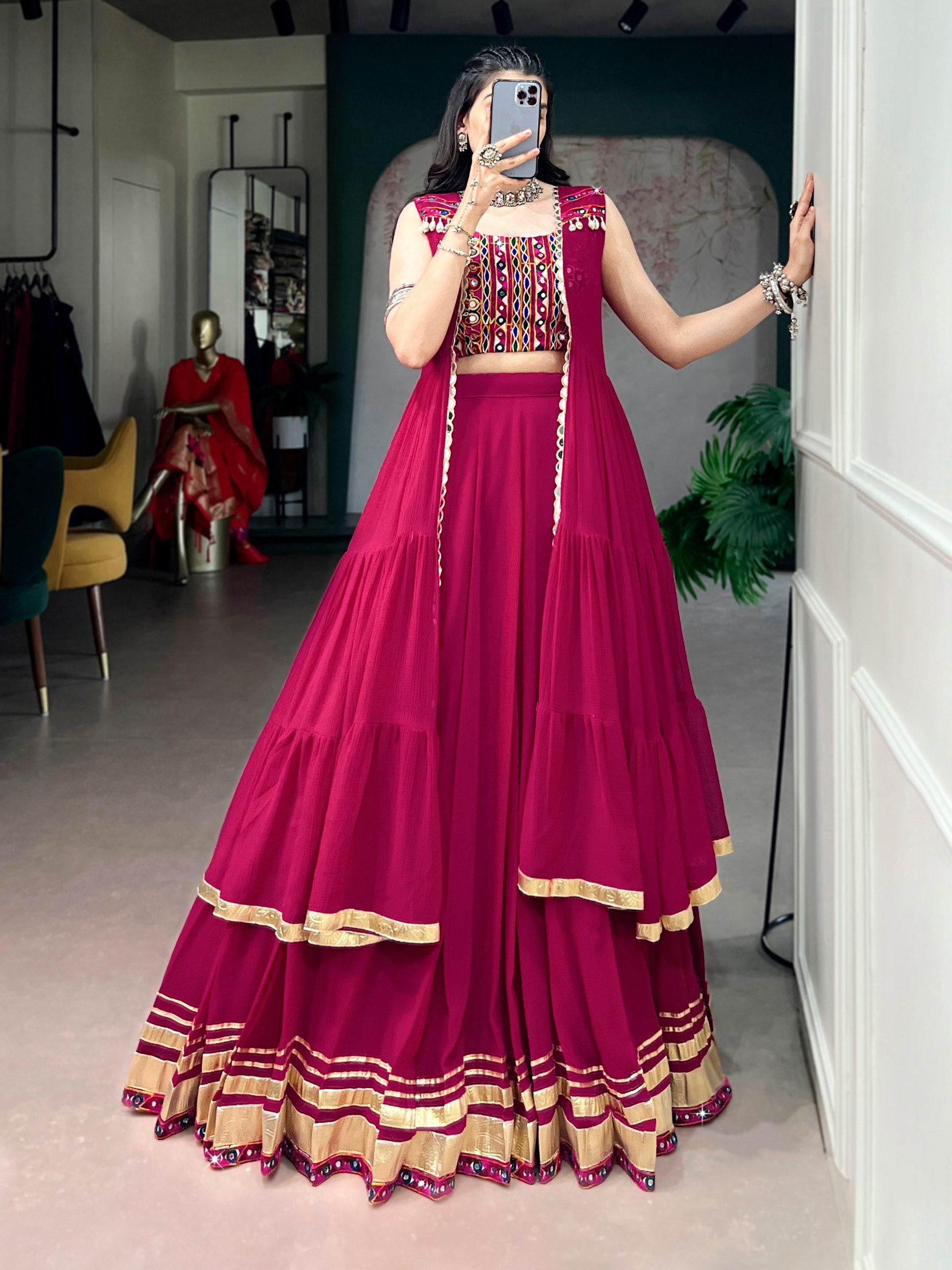 Raas Rani Gamthi Blouse Lehenga with Long Koti