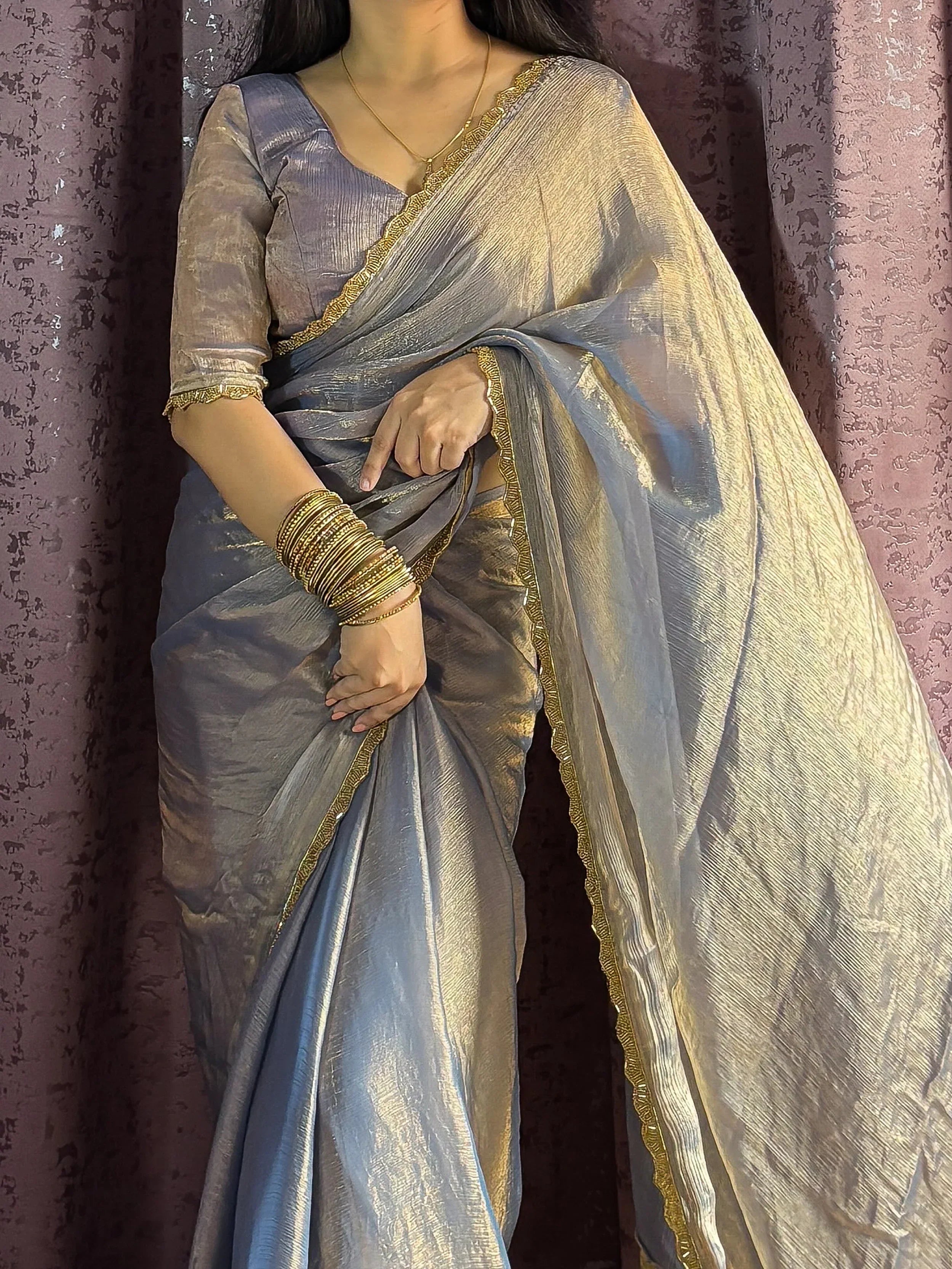Radiant Grey Soft Silk Hand Work Saree With Blouse