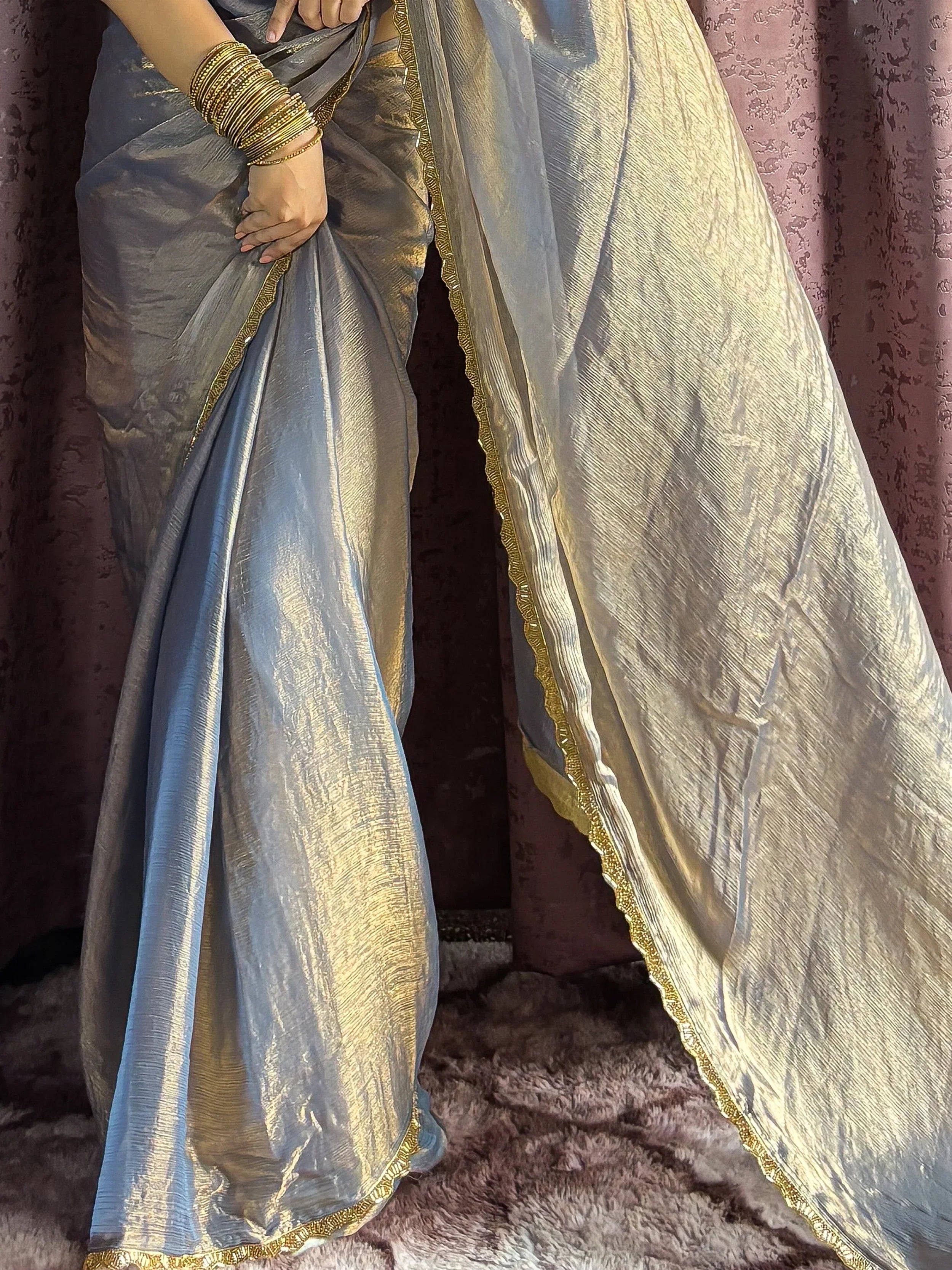 Radiant Grey Soft Silk Hand Work Saree With Blouse
