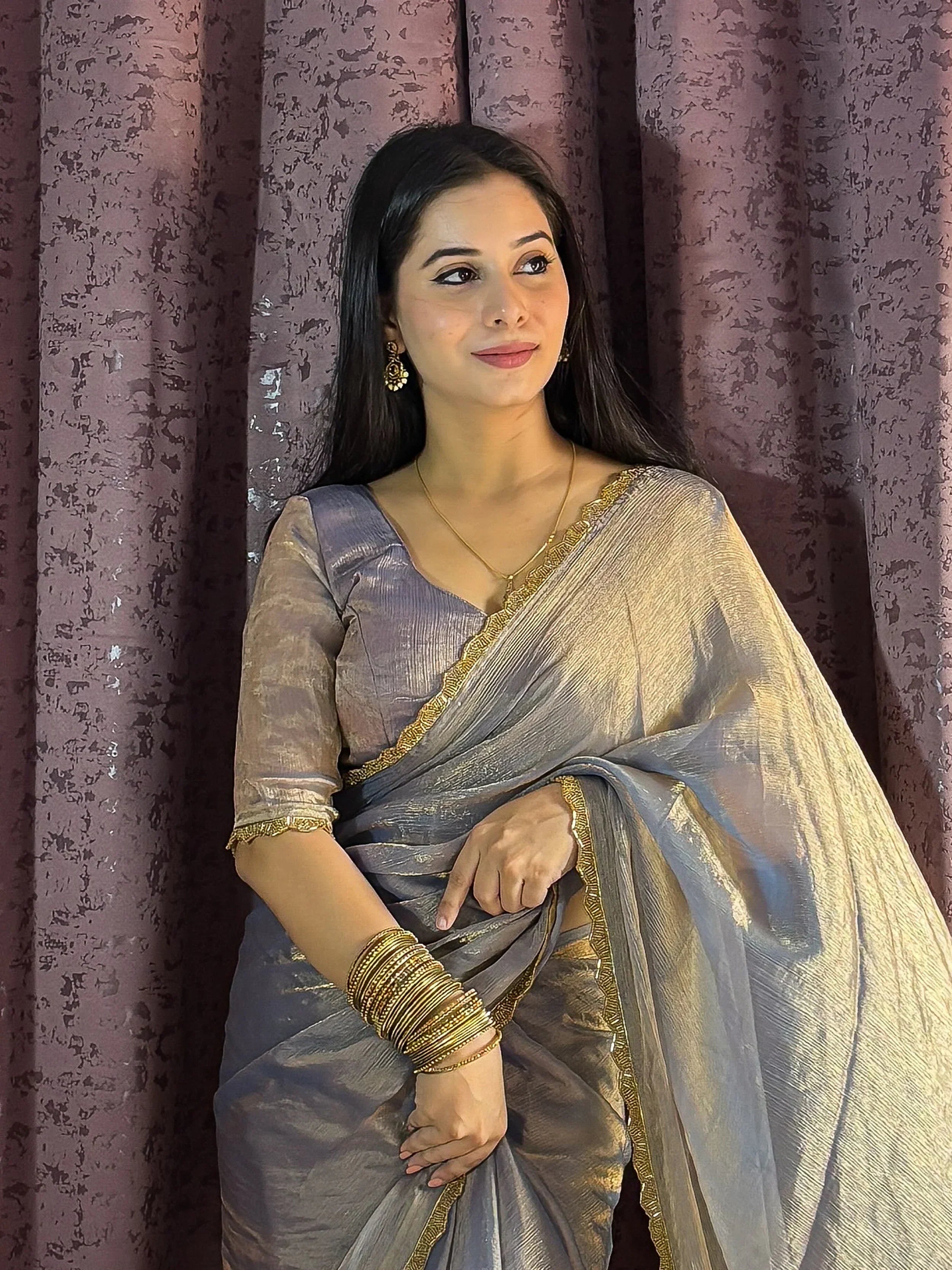 Radiant Grey Soft Silk Hand Work Saree With Blouse