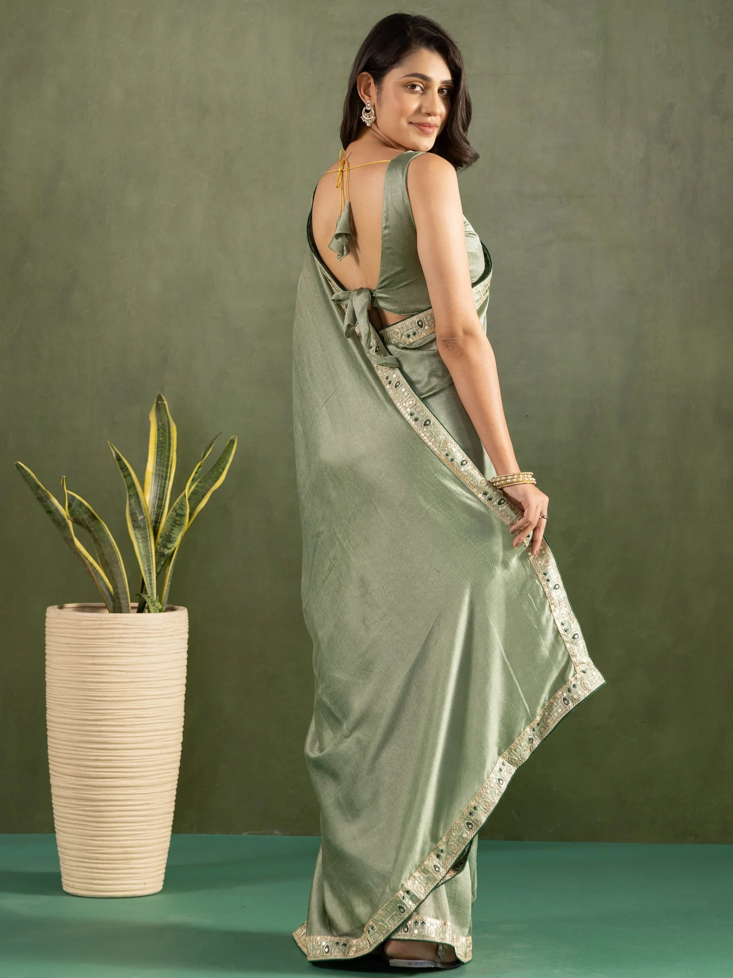 Radiant Pastel Green Chiffon Traditional One Minute Saree