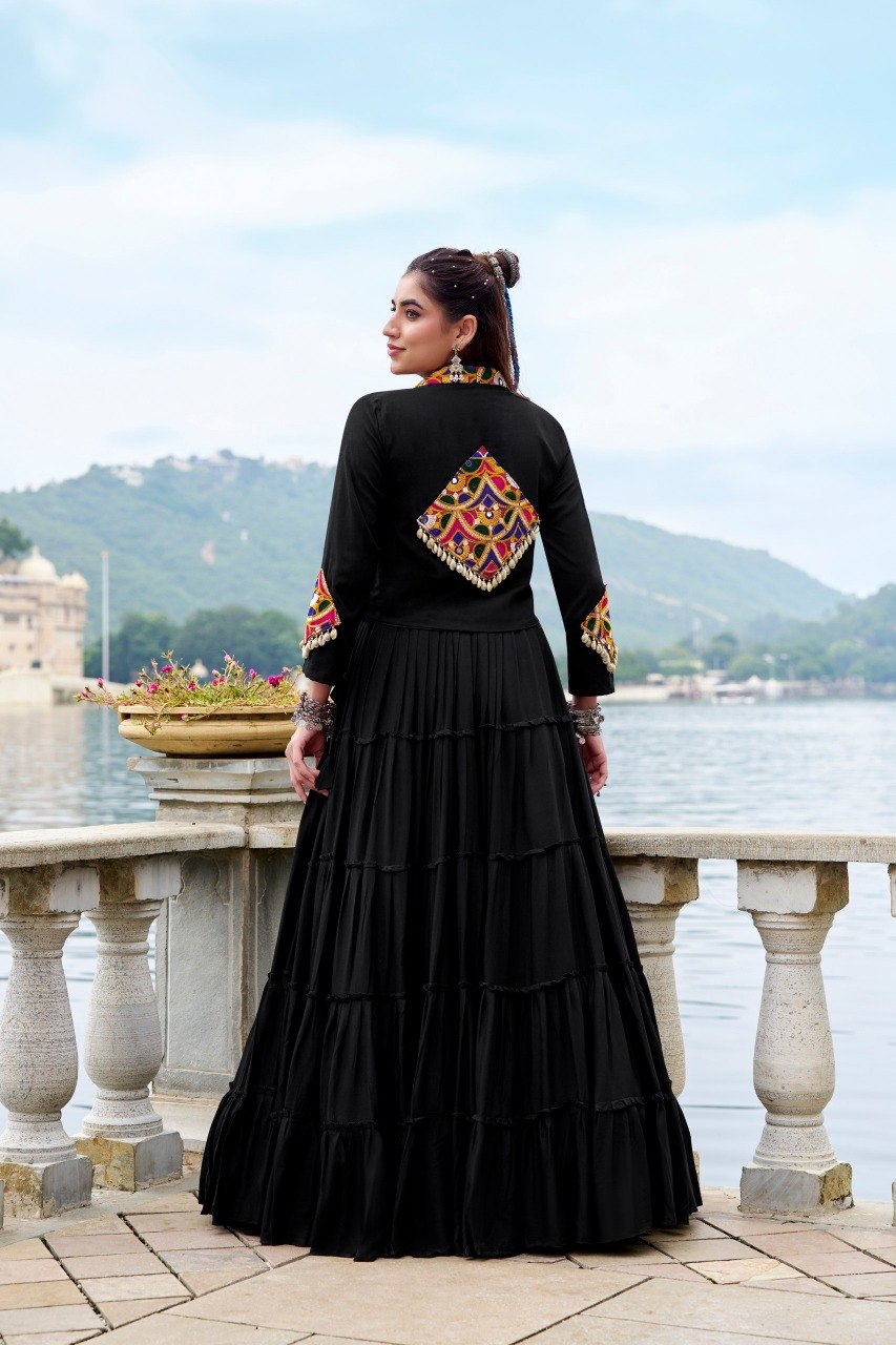 Rajudi Rayon Gamthi Work Lehenga Choli with Jacket