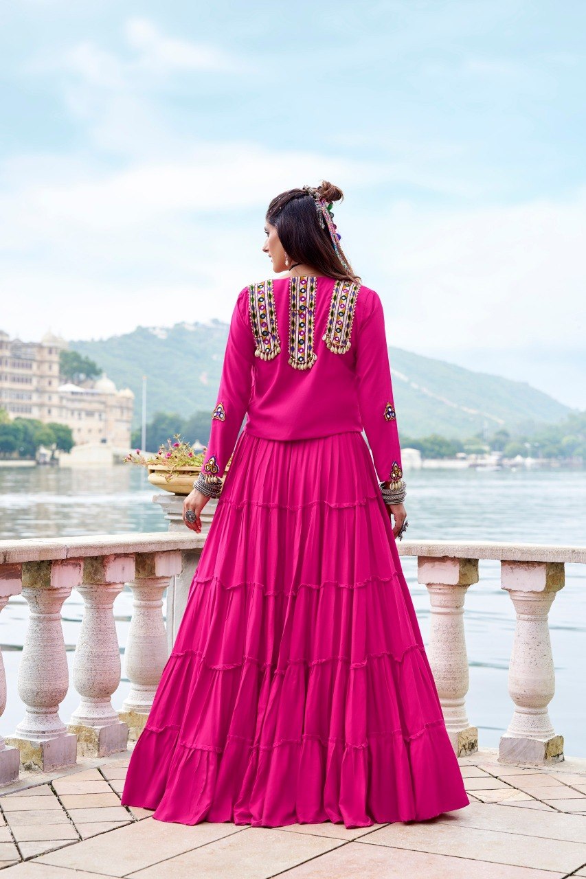 Rajudi Rayon Gamthi Work Lehenga Choli with Jacket
