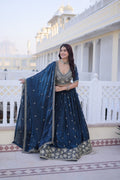 Rama Blue Fendy Silk Embroidered Lehenga Choli