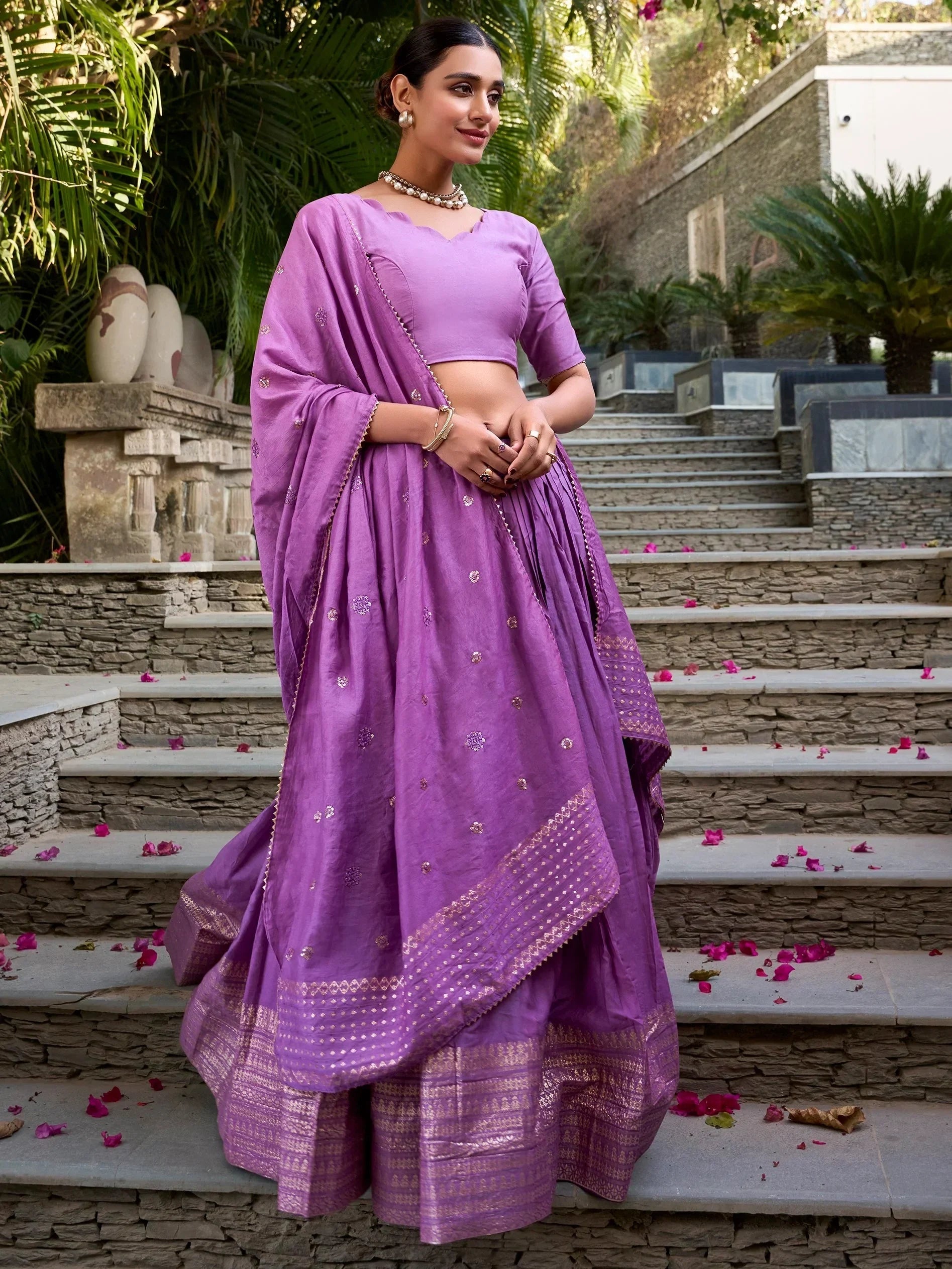 Lavender Awesome Zari Weaving Chanderi Silk Festive Wear Lehenga Choli