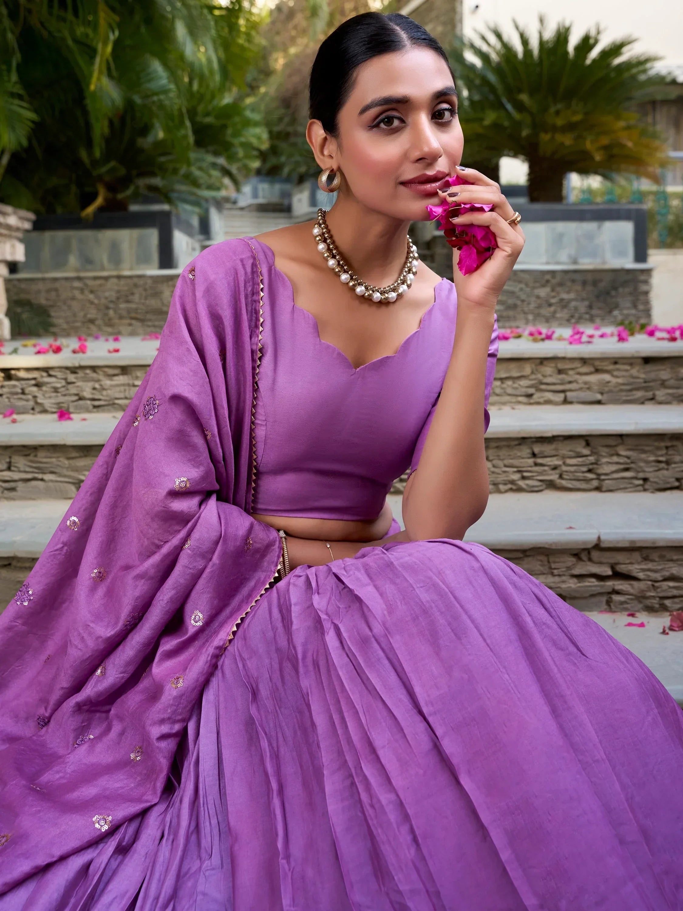 Lavender Awesome Zari Weaving Chanderi Silk Festive Wear Lehenga Choli