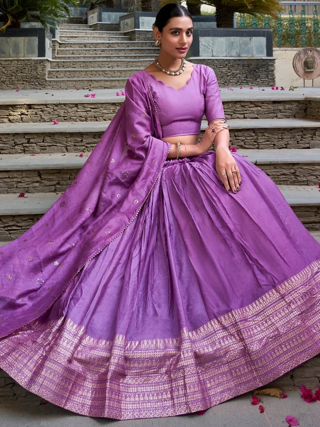 Lavender Awesome Zari Weaving Chanderi Silk Festive Wear Lehenga Choli