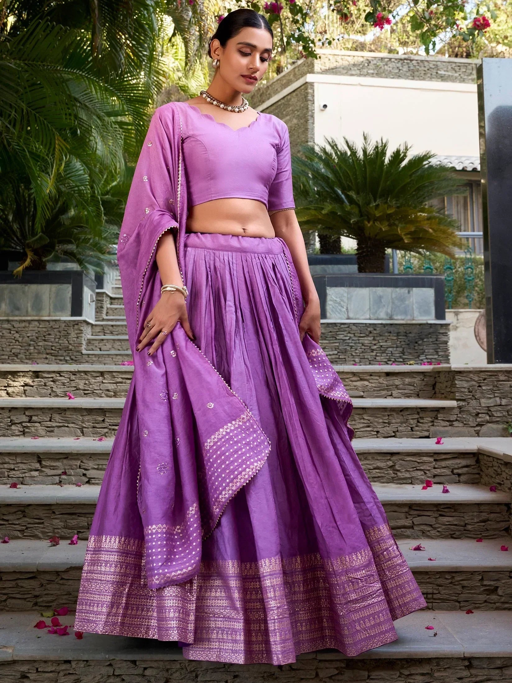 Lavender Awesome Zari Weaving Chanderi Silk Festive Wear Lehenga Choli