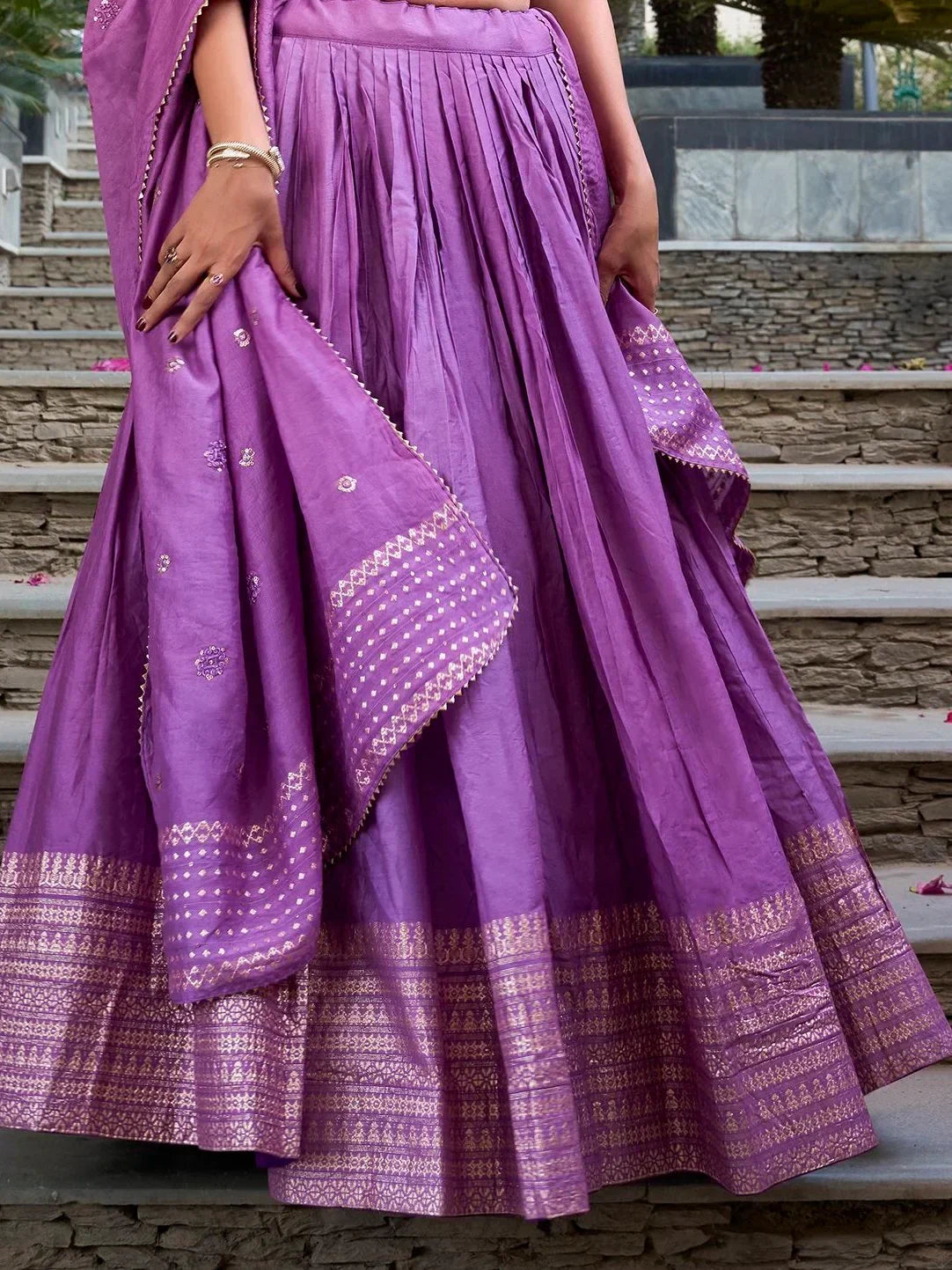 Lavender Awesome Zari Weaving Chanderi Silk Festive Wear Lehenga Choli