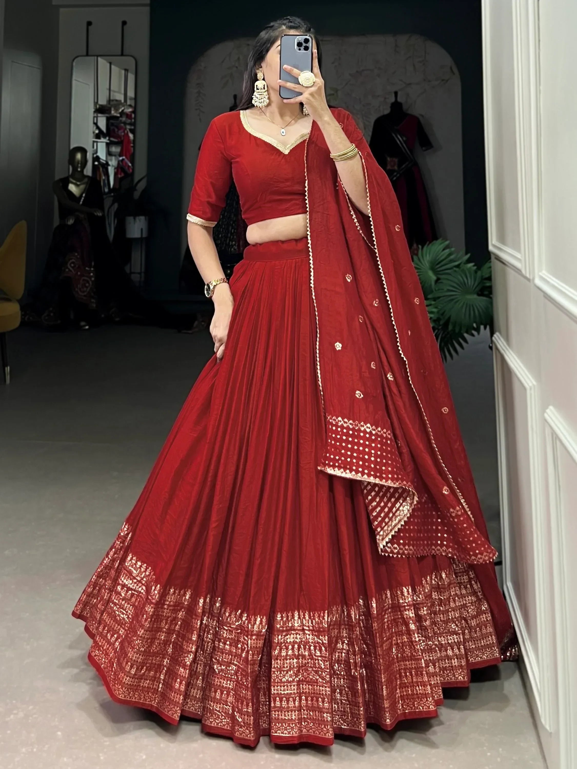 Ravishing Red Border Work Chanderi Silk Wedding Lehenga With Blouse