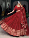 Ravishing Red Border Work Chanderi Silk Wedding Lehenga With Blouse
