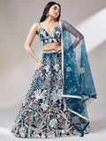 Teal Ravishing Color Sequins Soft Net Party Wear Lehenga Choli