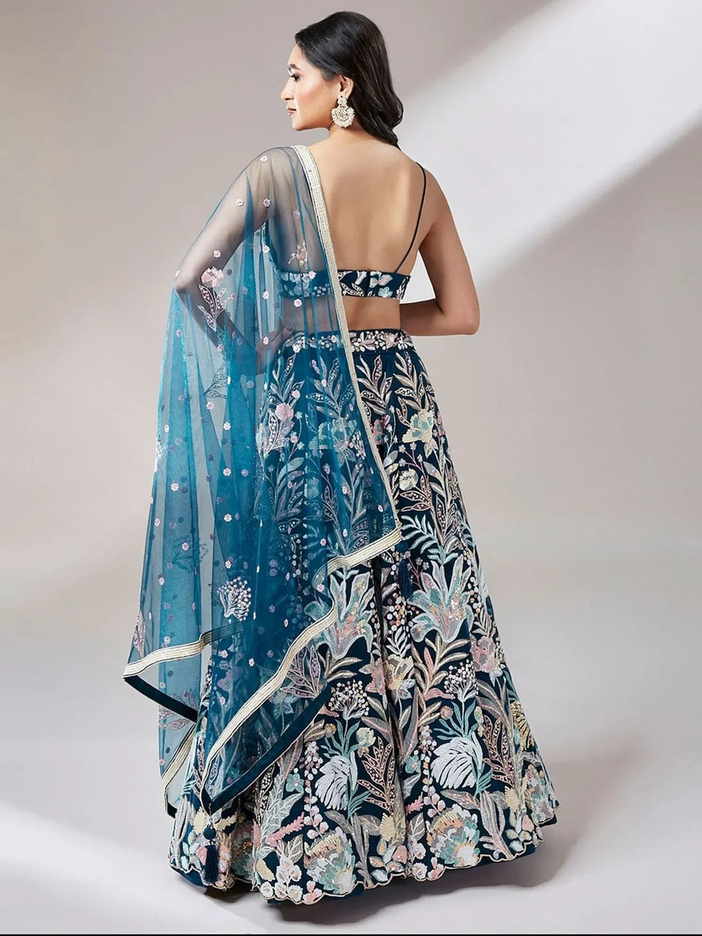 Teal Ravishing Color Sequins Soft Net Party Wear Lehenga Choli