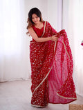 Red Crunchy Silk Saree with Sequin Embroidery