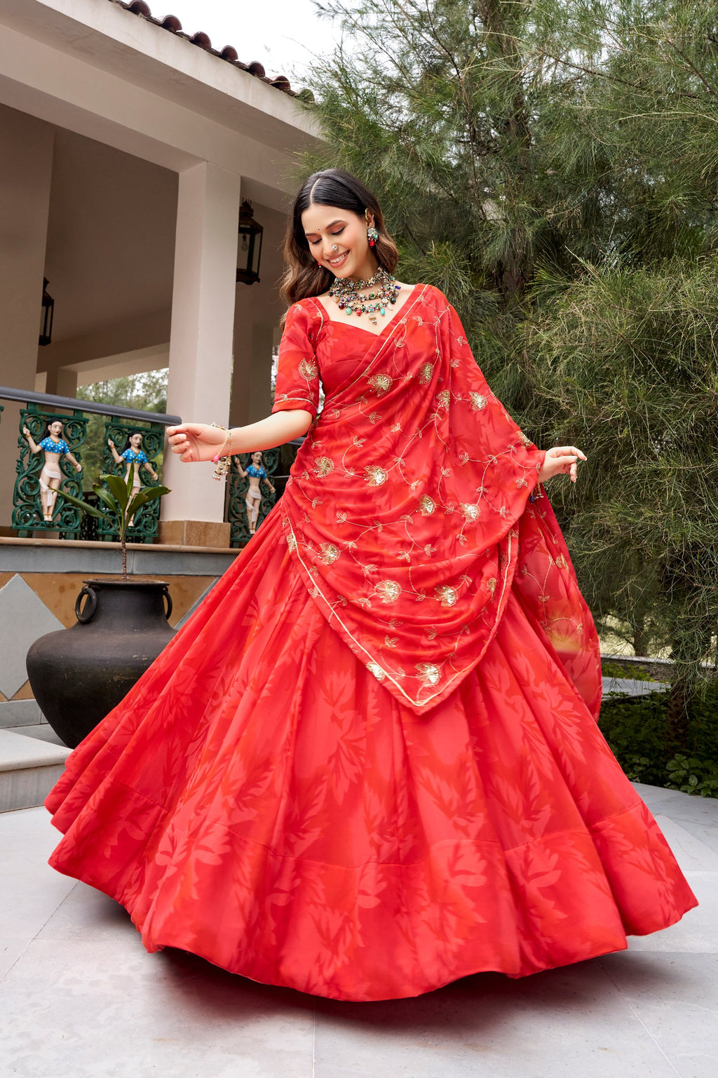 Georgette Lehenga Choli with Sequins and Mirror Work