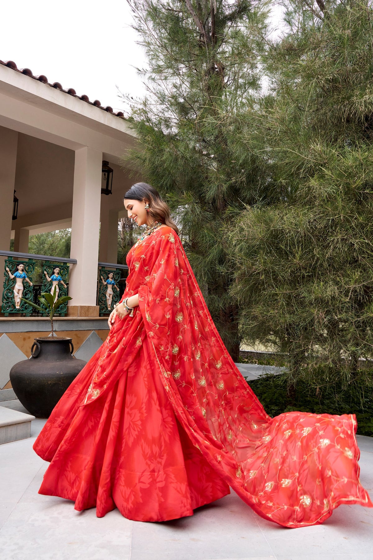 Georgette Lehenga Choli with Sequins and Mirror Work