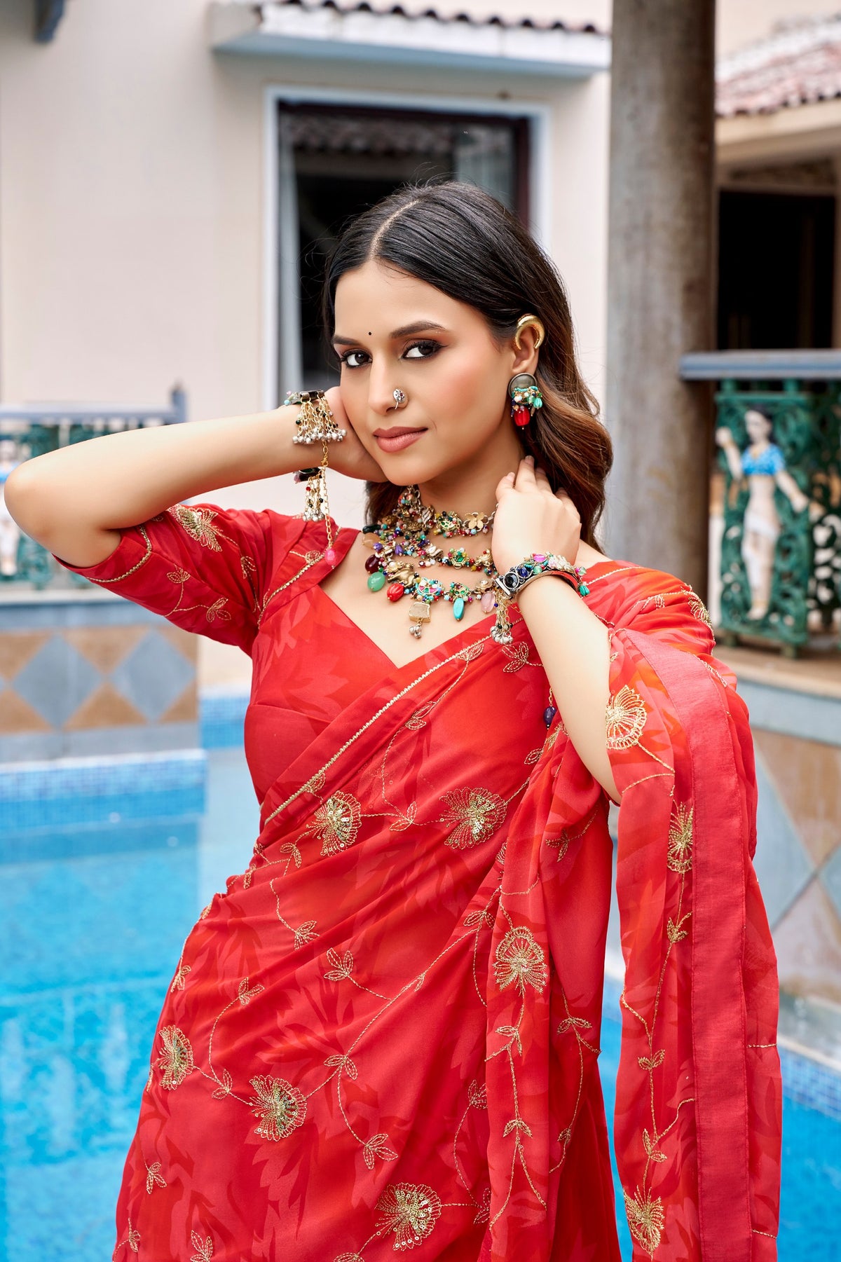 Georgette Lehenga Choli with Sequins and Mirror Work