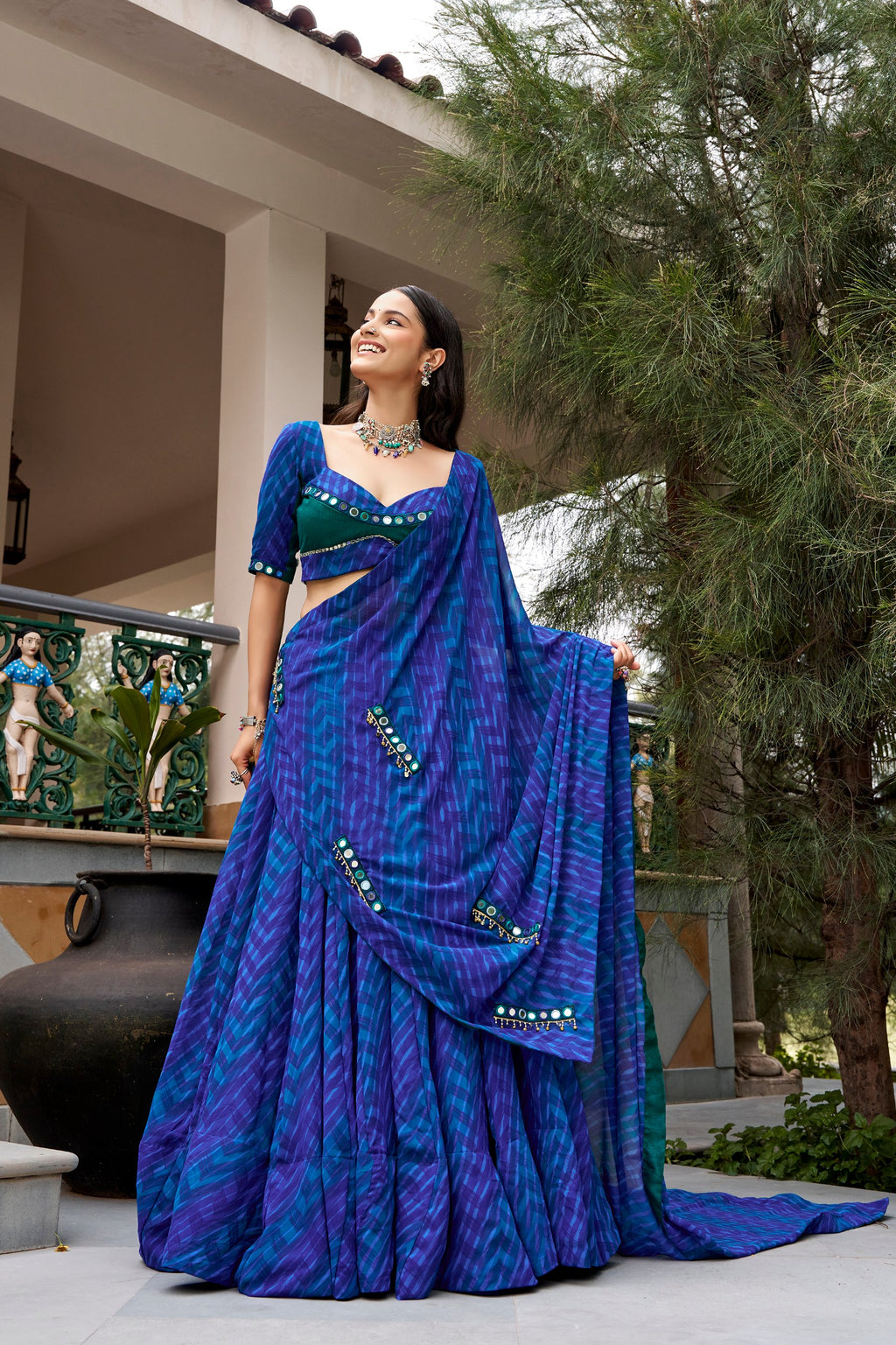 Georgette Lehenga Choli with Sequins and Mirror Work