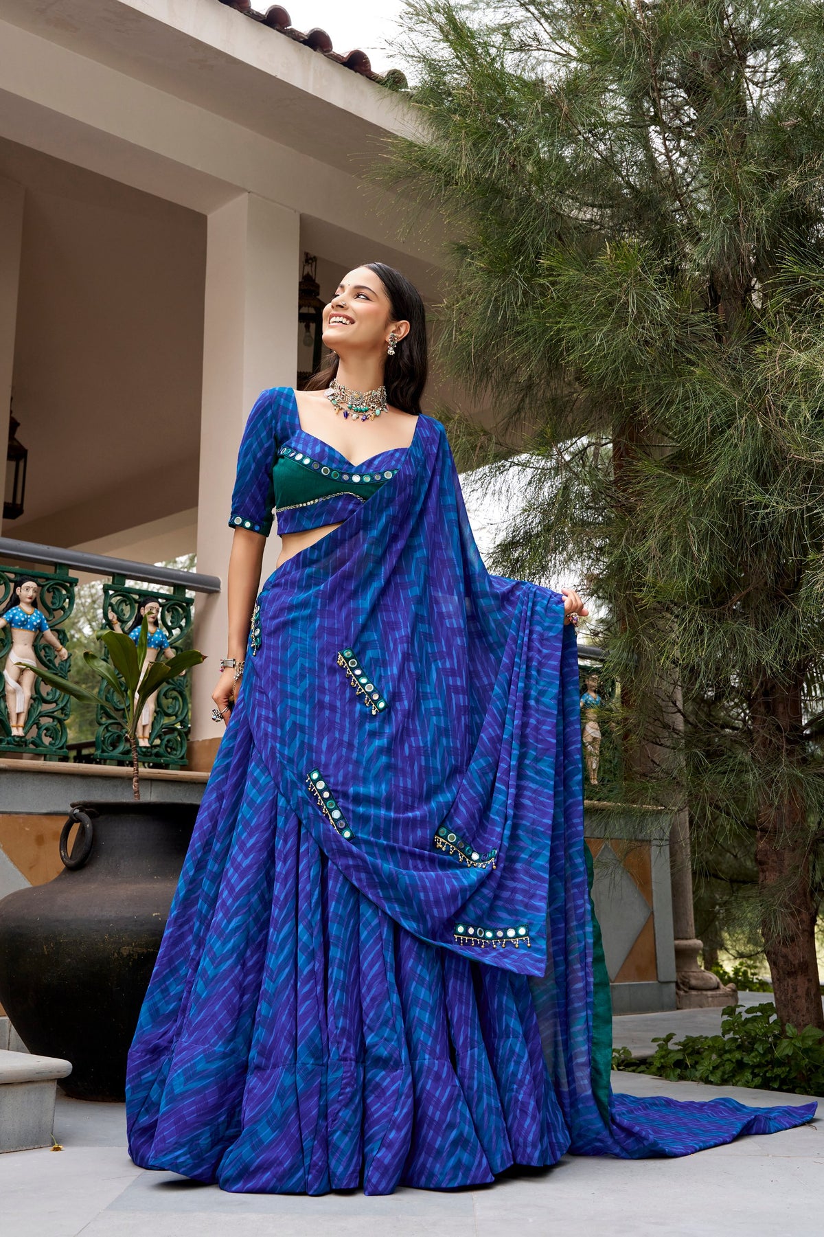 Georgette Lehenga Choli with Sequins and Mirror Work