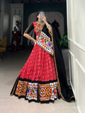 Red Printed Gamthi Work Navratri Lehenga Choli