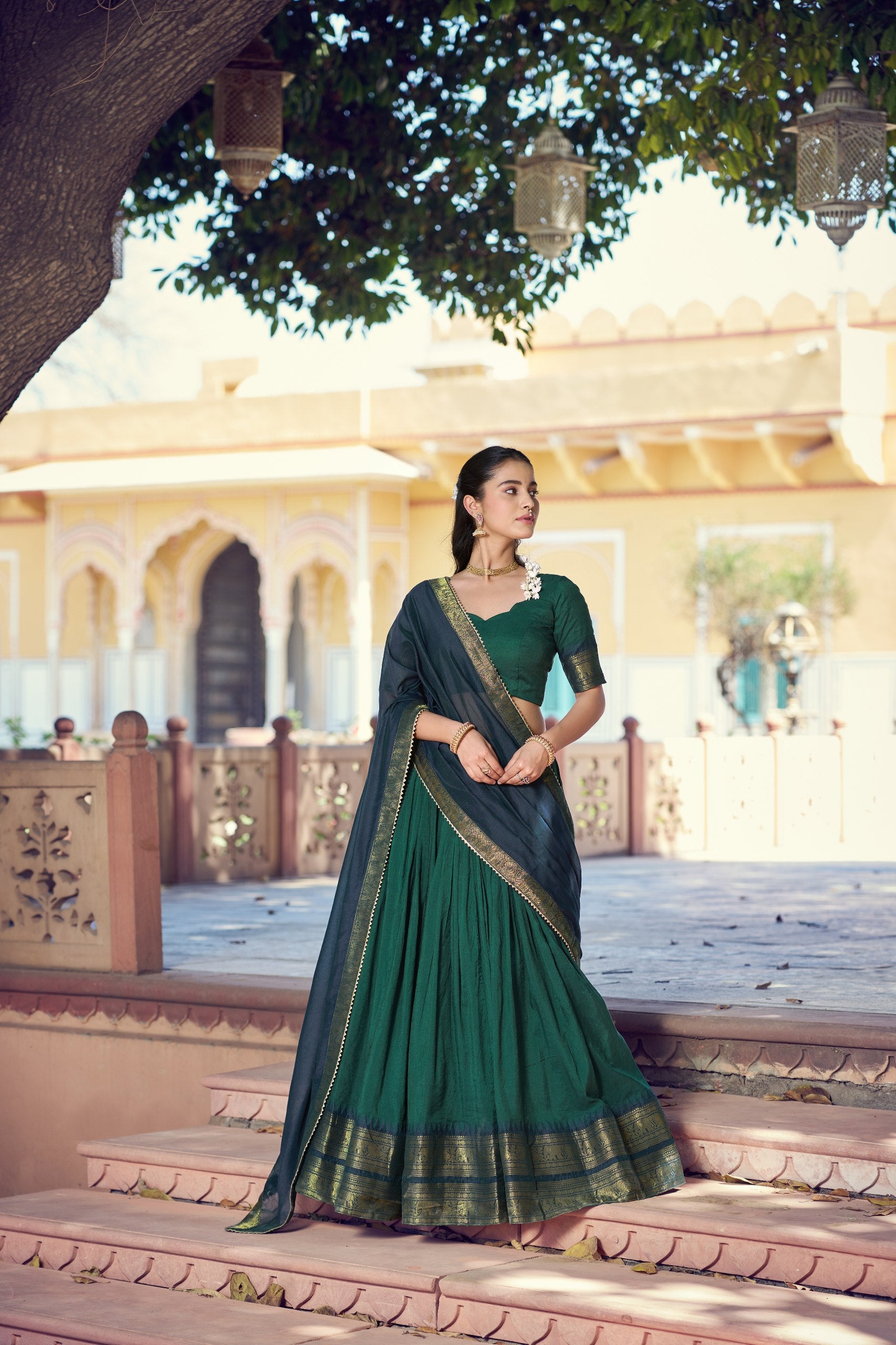 Traditional South Collection Poly Cotton Lehenga Choli in Red