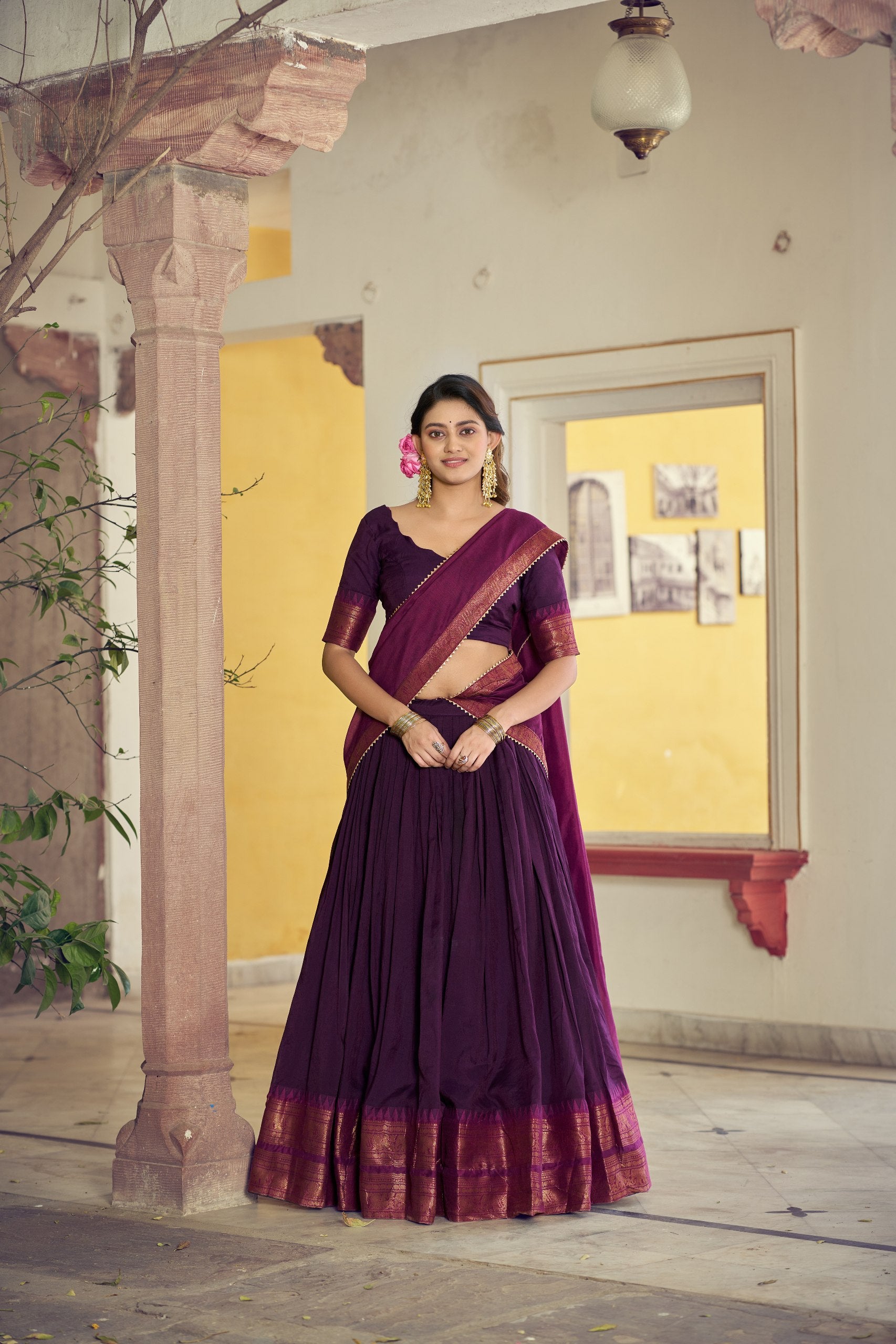 Traditional South Collection Poly Cotton Lehenga Choli in Red