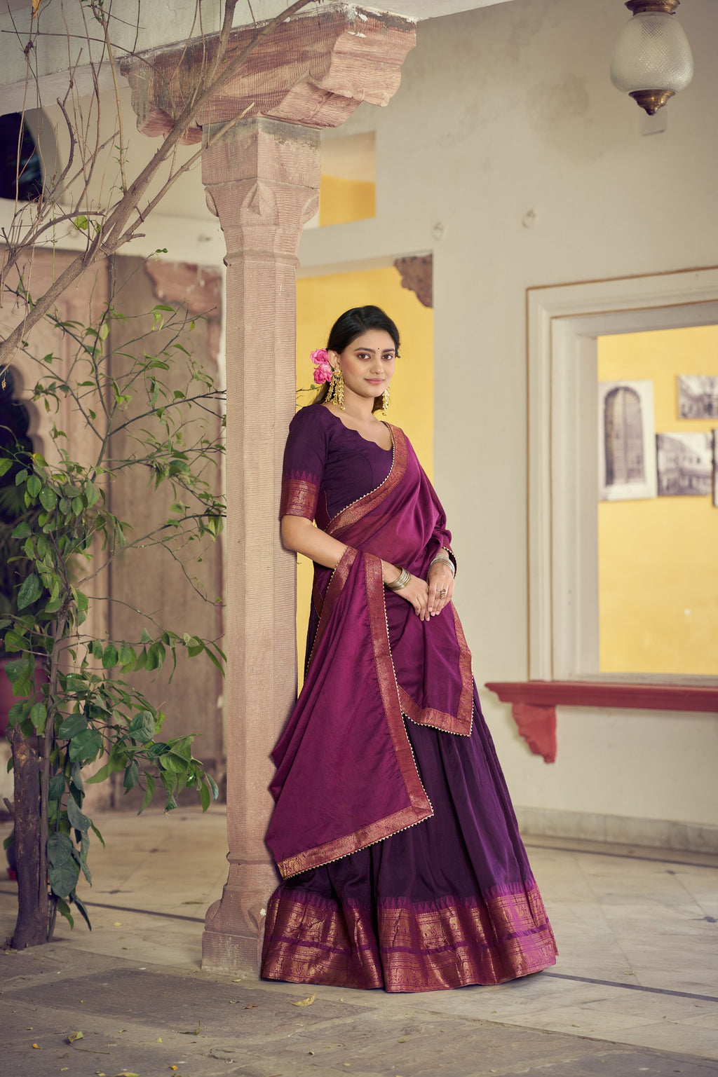 Traditional South Collection Poly Cotton Lehenga Choli in Red