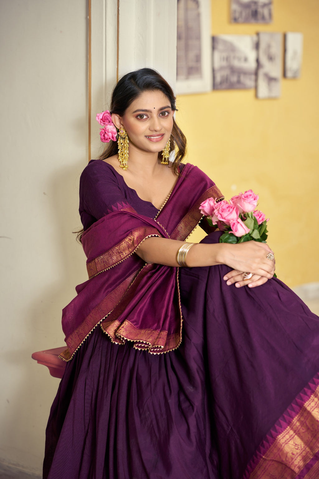 Traditional South Collection Poly Cotton Lehenga Choli in Red