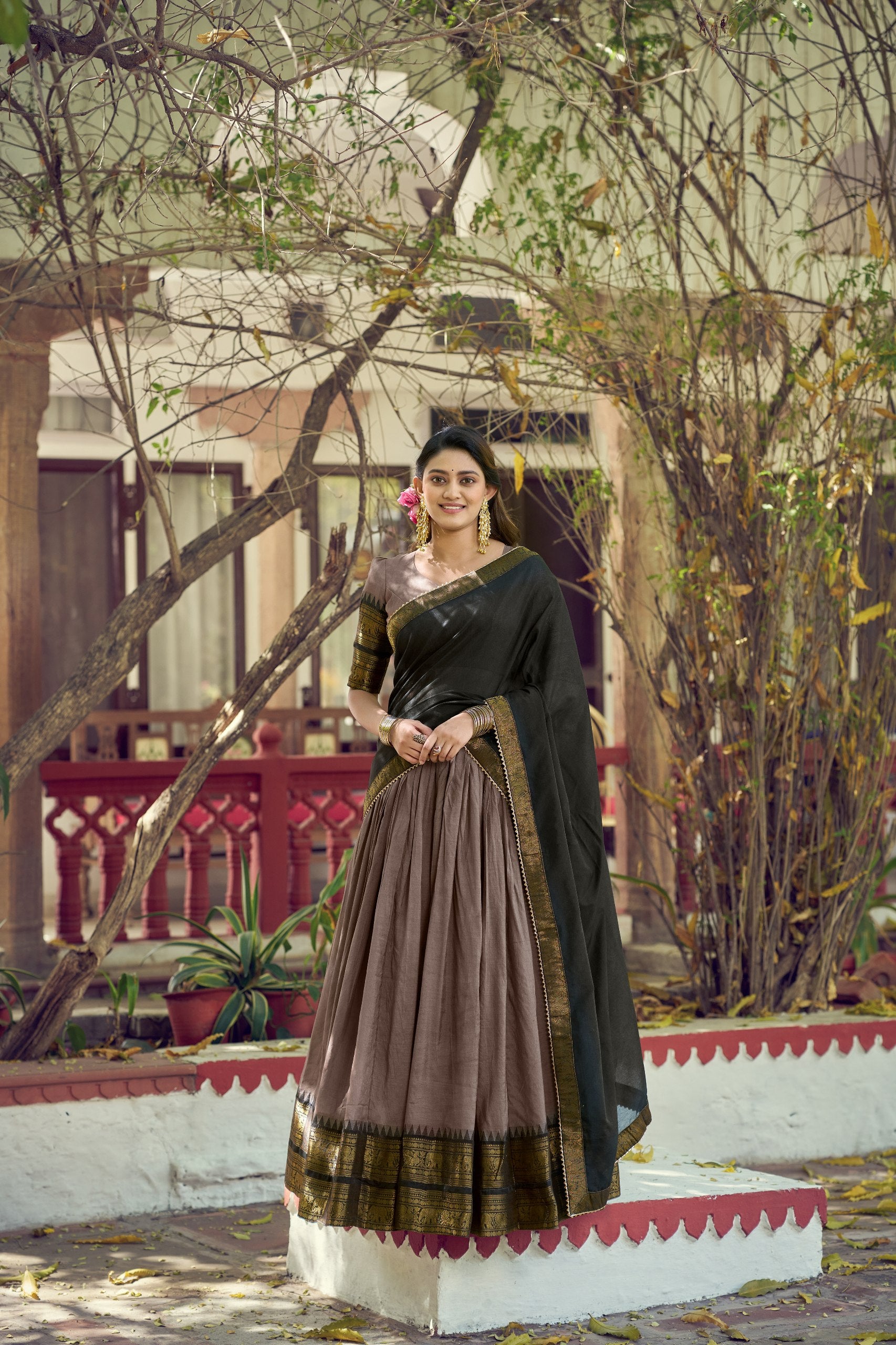 Traditional South Collection Poly Cotton Lehenga Choli in Red