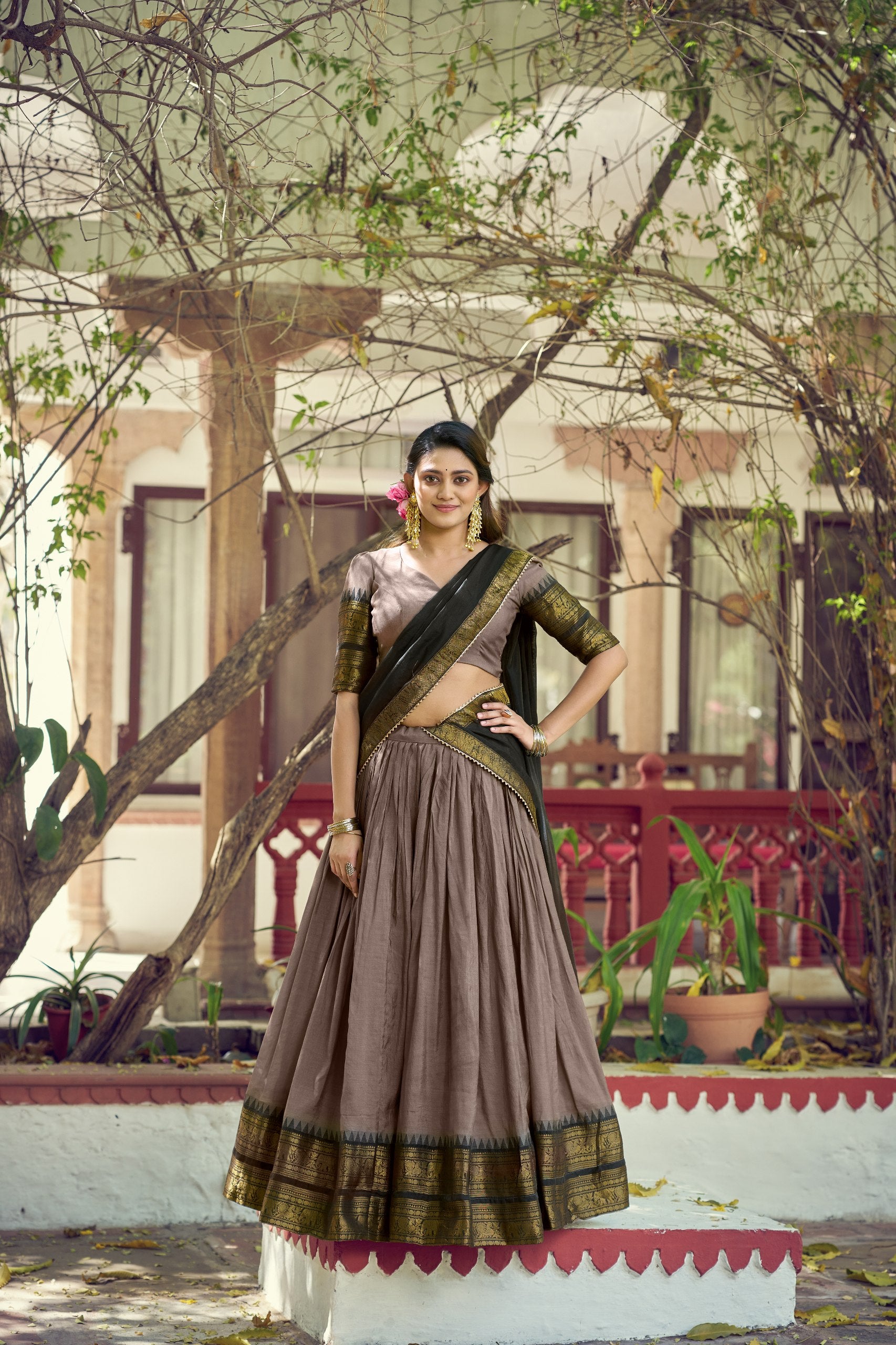 Traditional South Collection Poly Cotton Lehenga Choli in Red